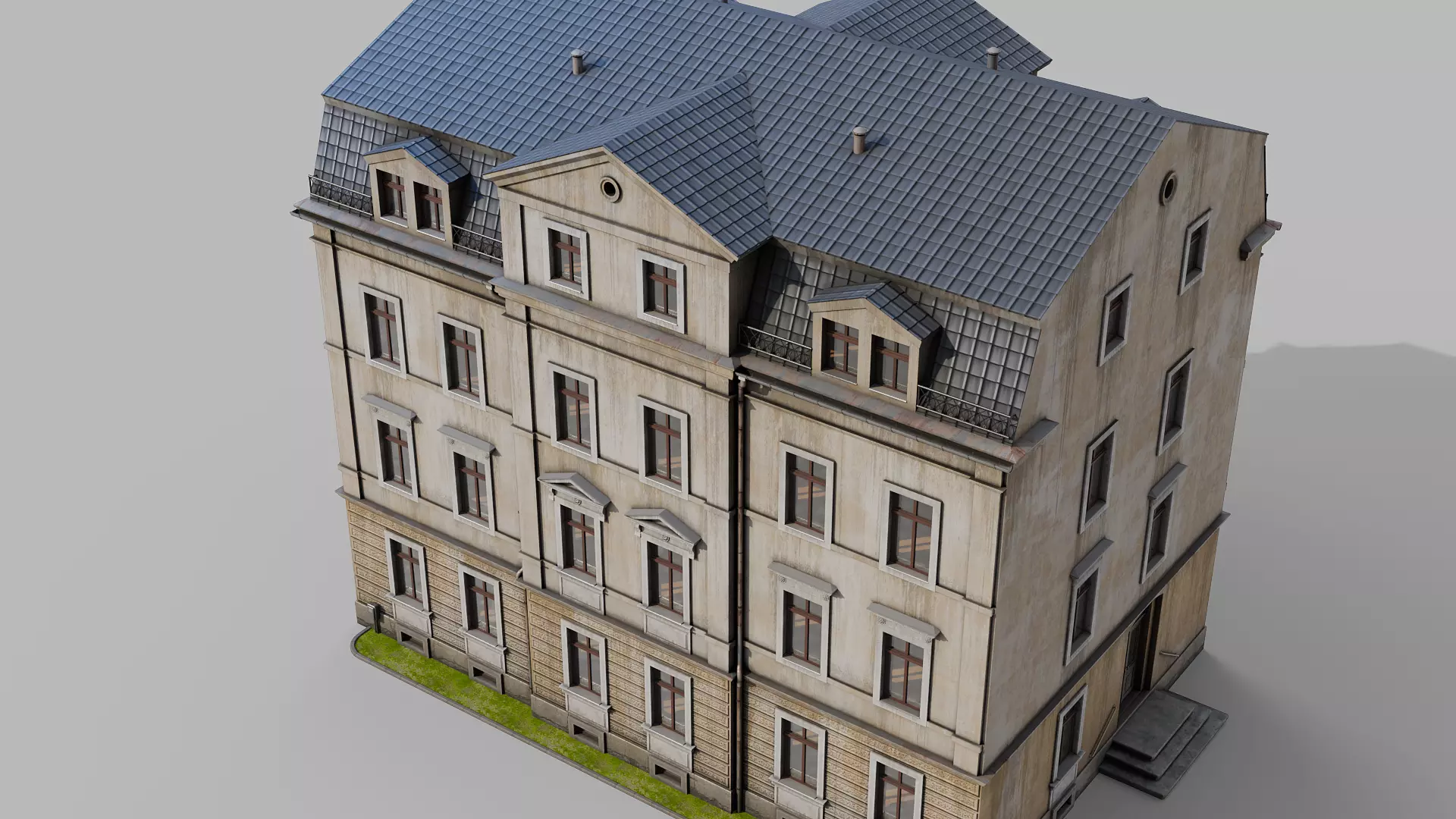 Classic building Low-poly 3D model_3
