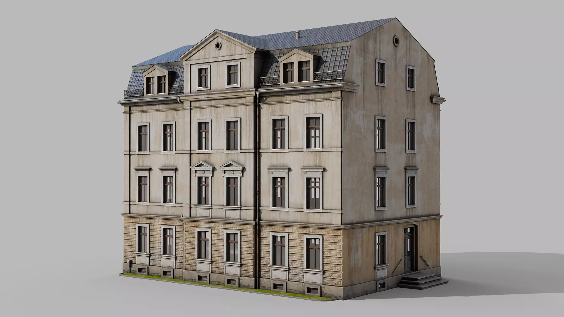 Classic building Low-poly 3D model_0