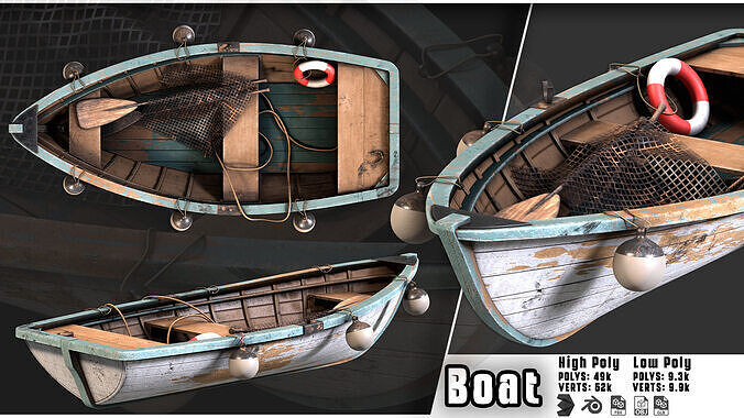 Old Paddle Boat Low-poly 3D model