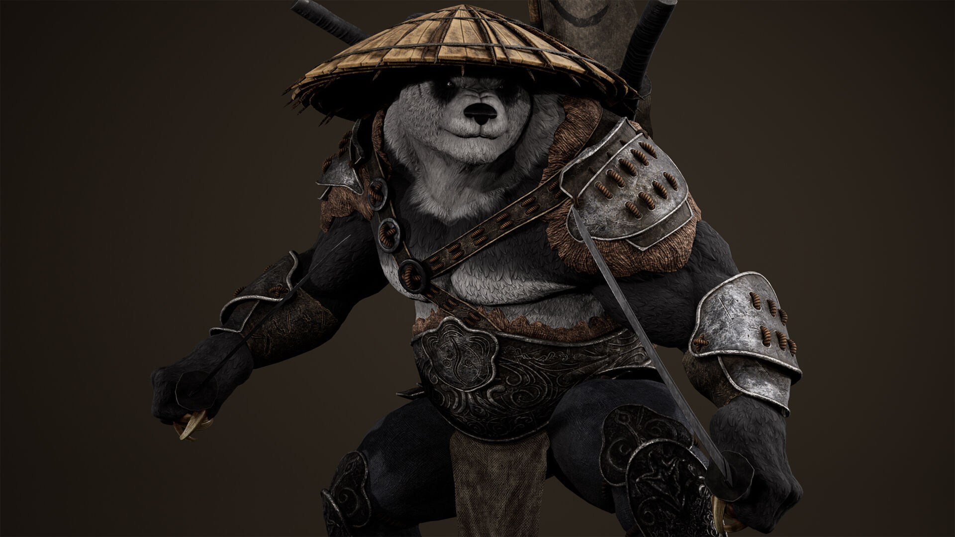 Panda Samurai Low-poly 3D model_12