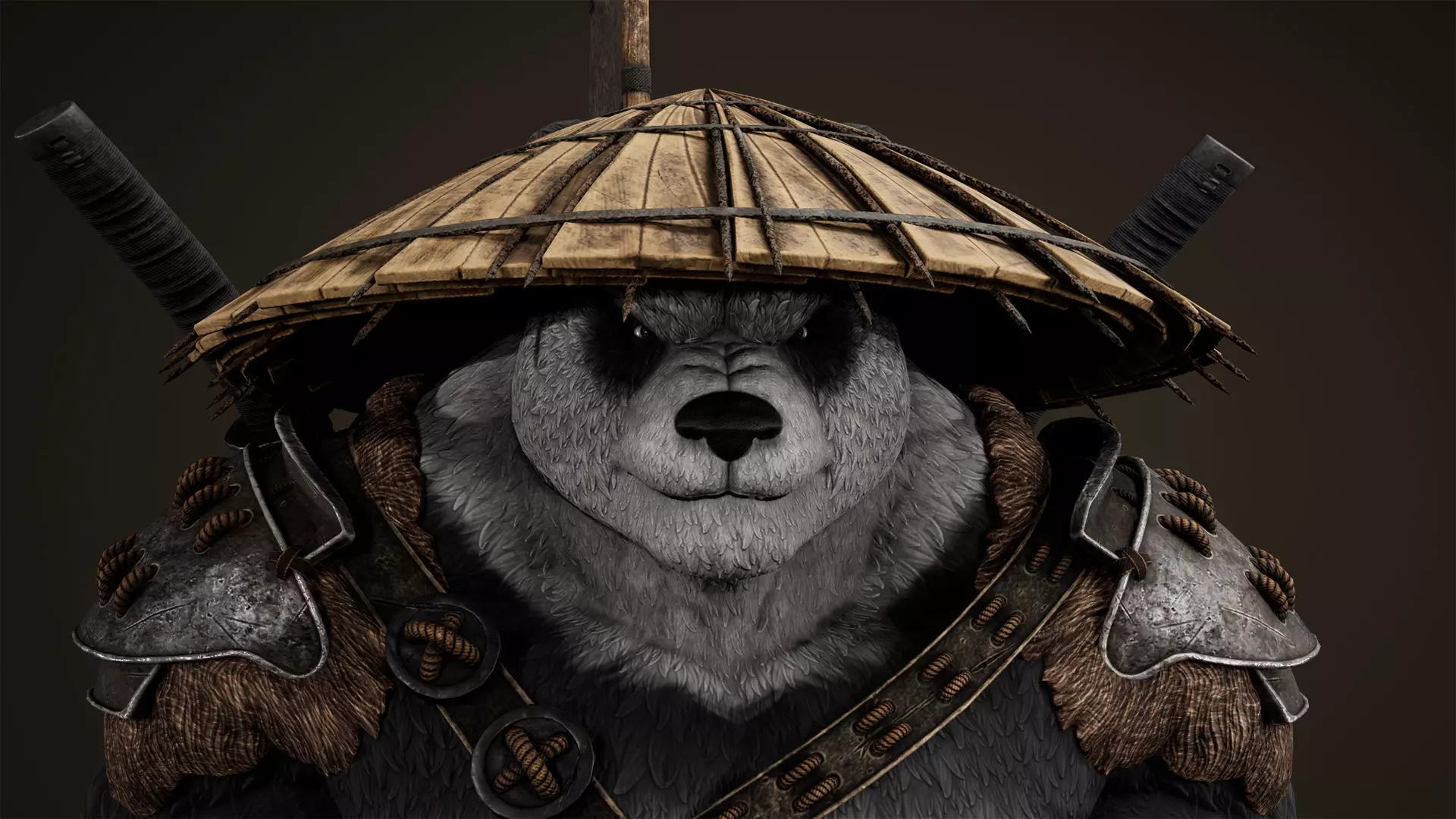 Panda Samurai Low-poly 3D model_0