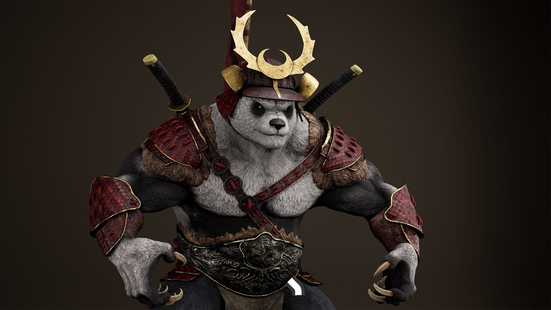 Panda Samurai Low-poly 3D model_16