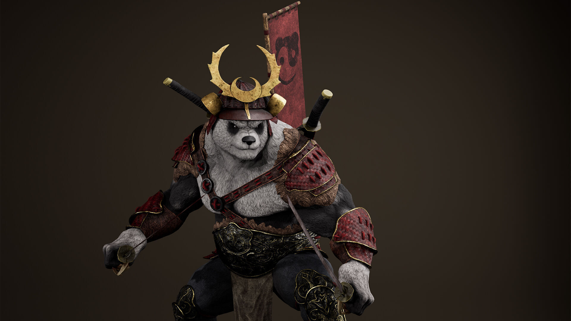 Panda Samurai Low-poly 3D model_6