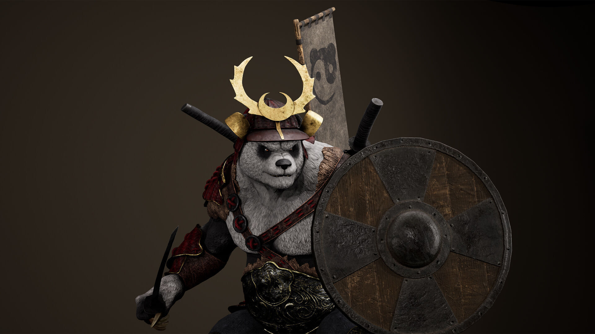 Panda Samurai Low-poly 3D model_28