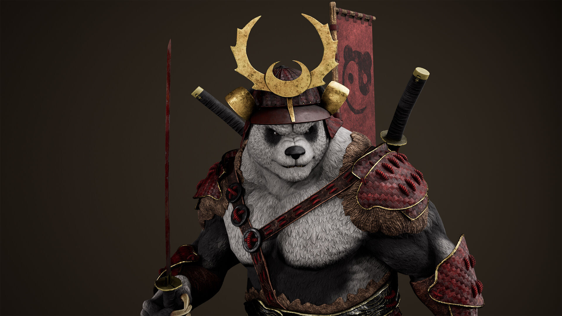 Panda Samurai Low-poly 3D model_9
