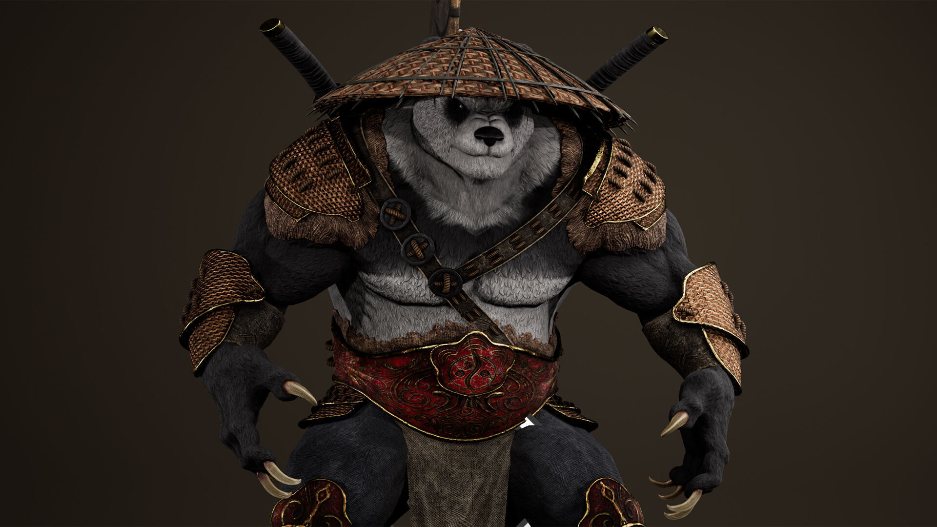 Panda Samurai Low-poly 3D model_14
