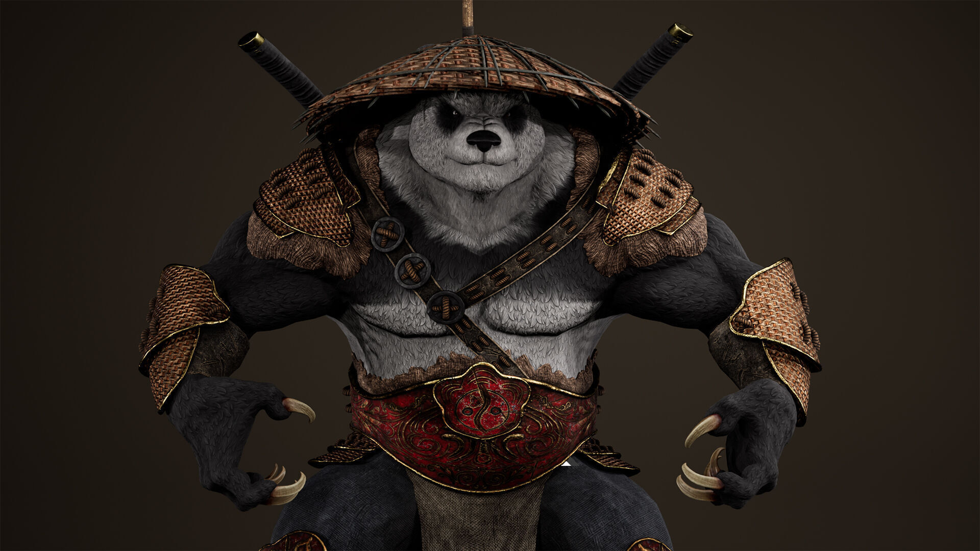 Panda Samurai Low-poly 3D model_15