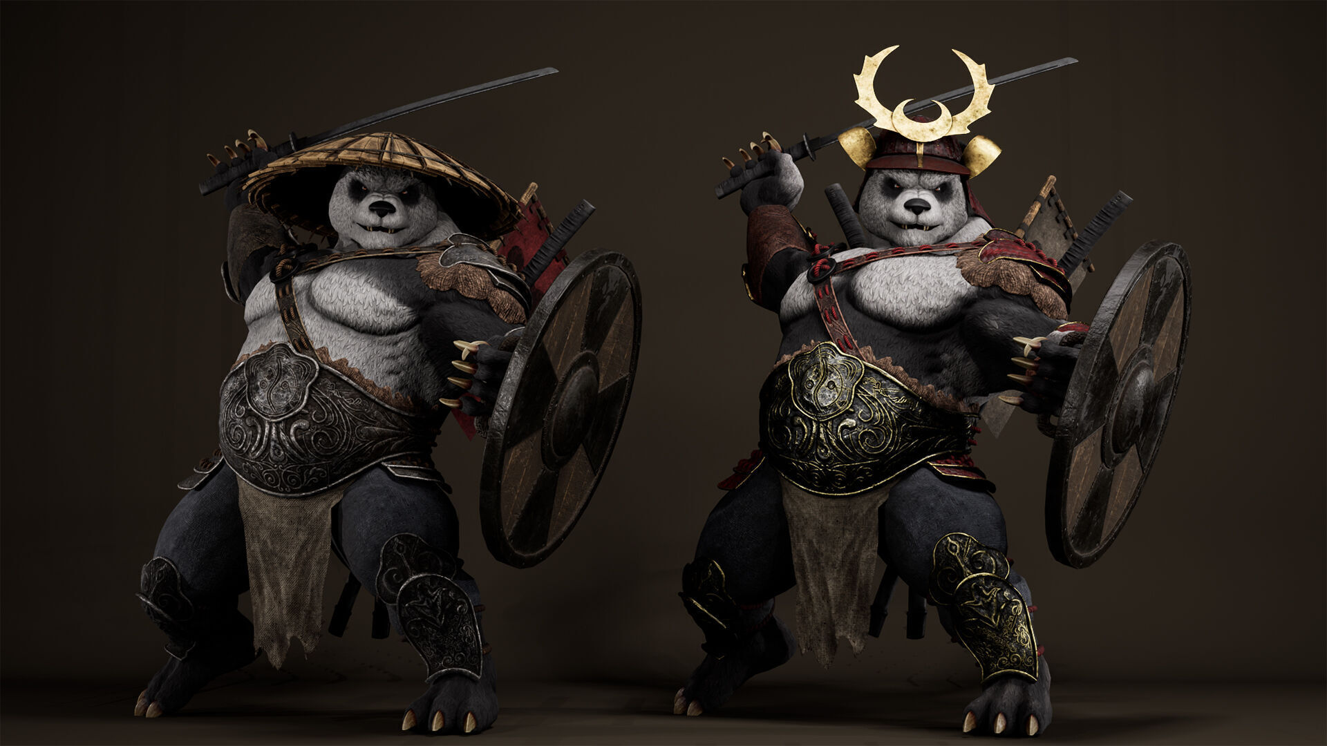 Panda Samurai Low-poly 3D model_5