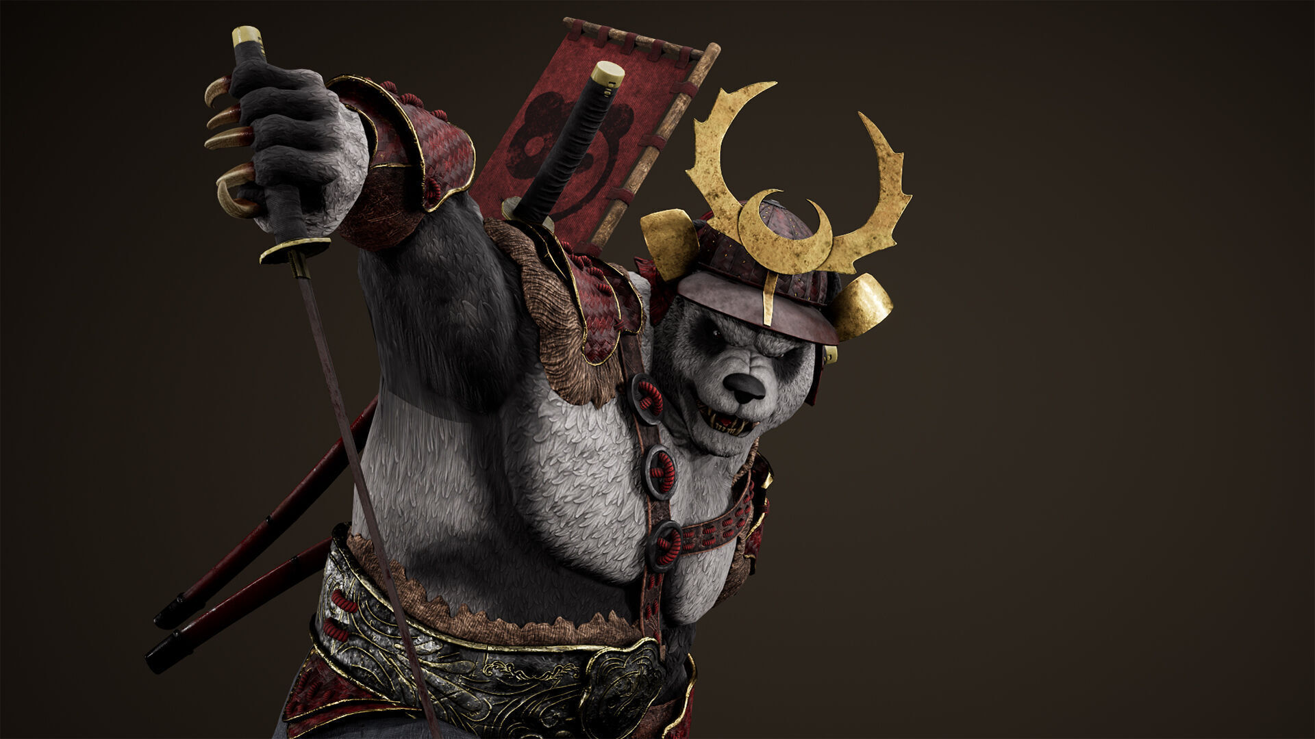 Panda Samurai Low-poly 3D model_2