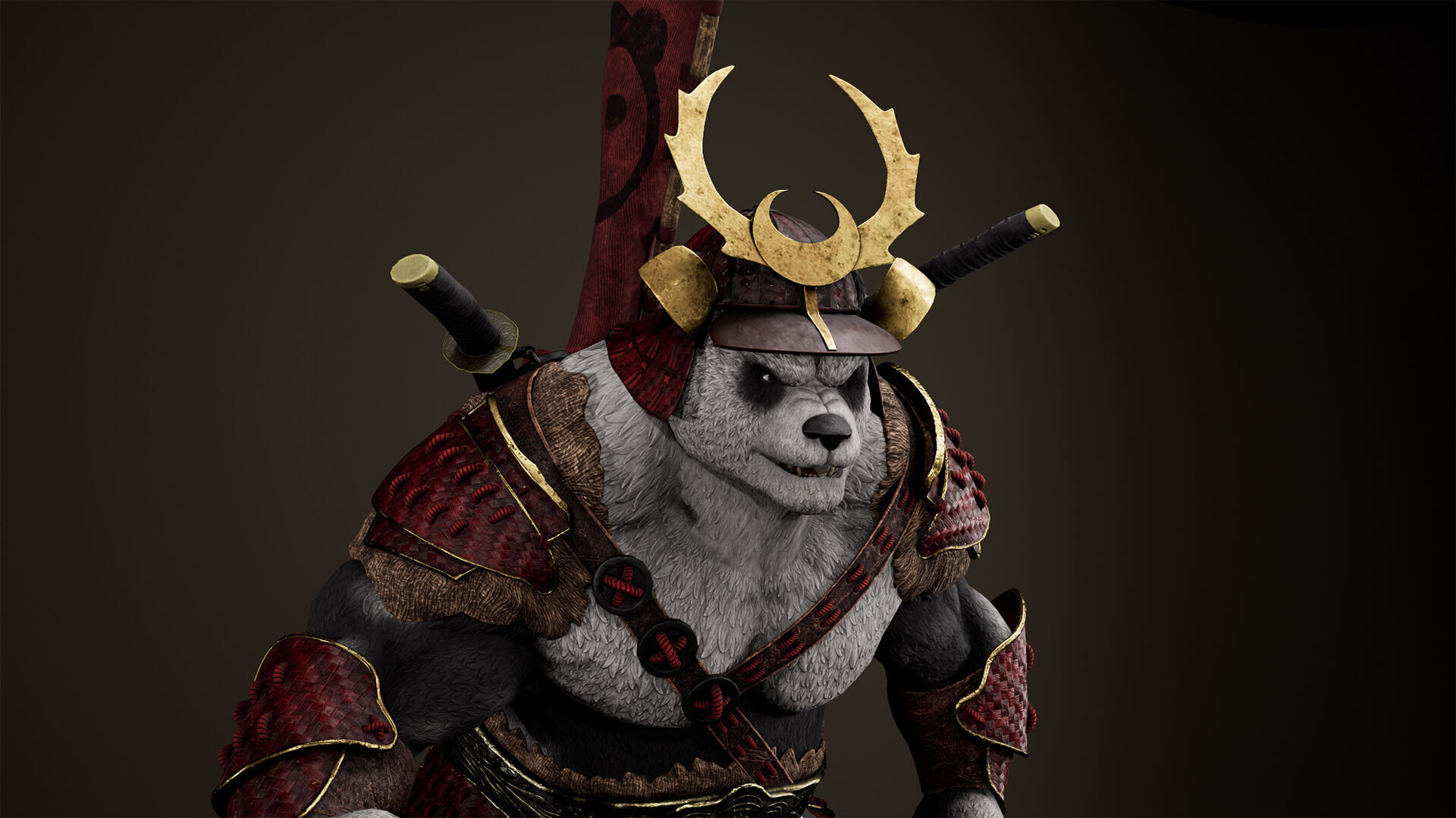 Panda Samurai Low-poly 3D model_17