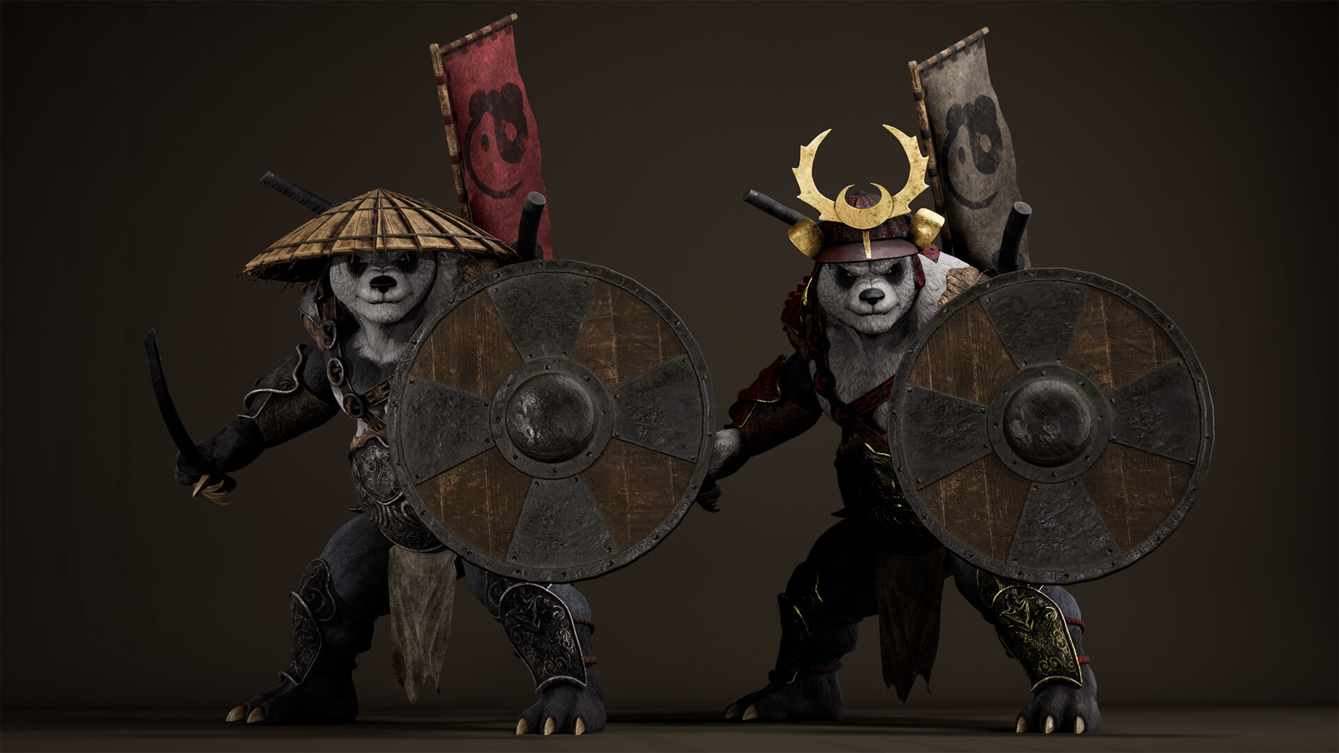 Panda Samurai Low-poly 3D model_10