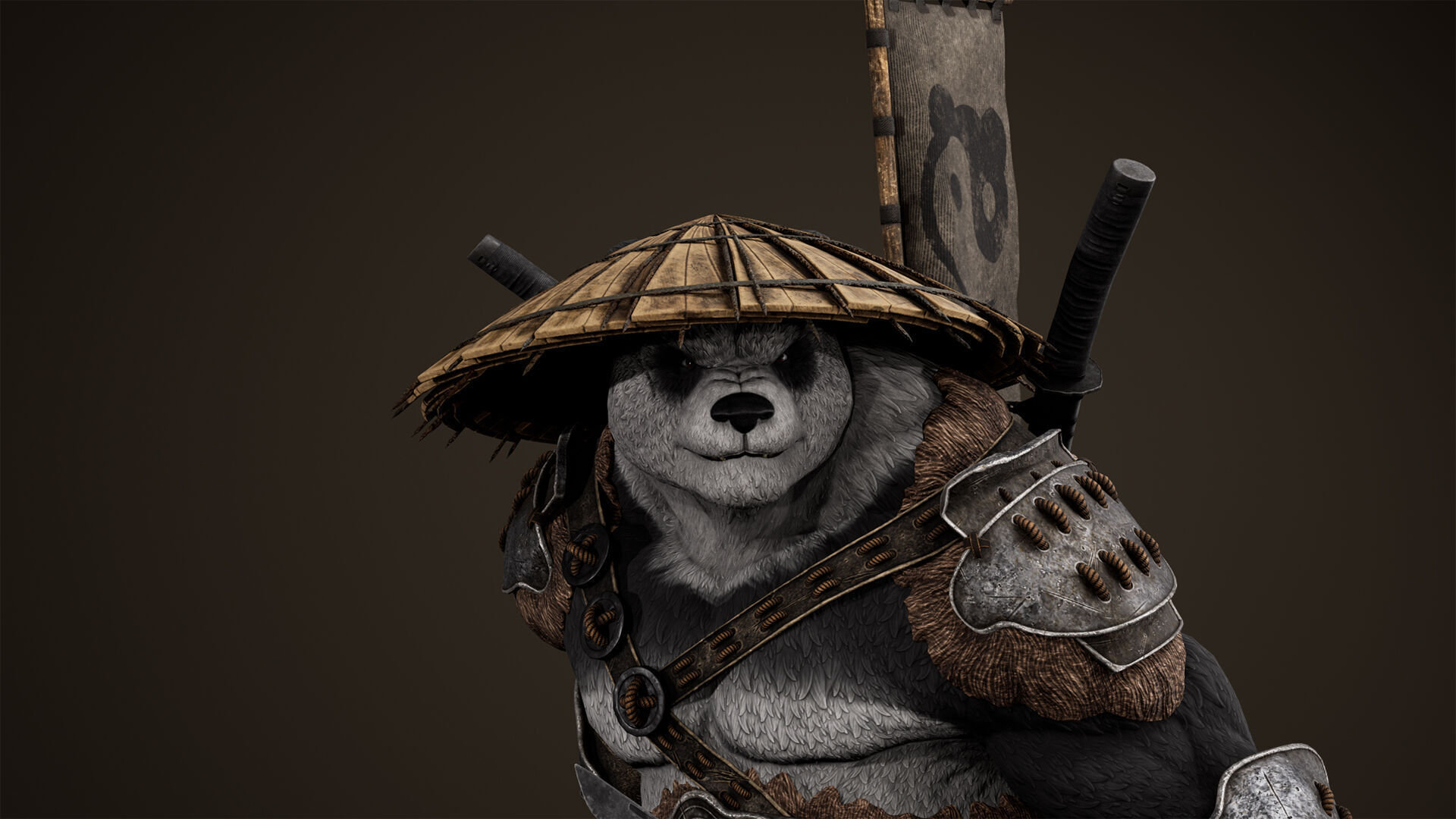 Panda Samurai Low-poly 3D model_13