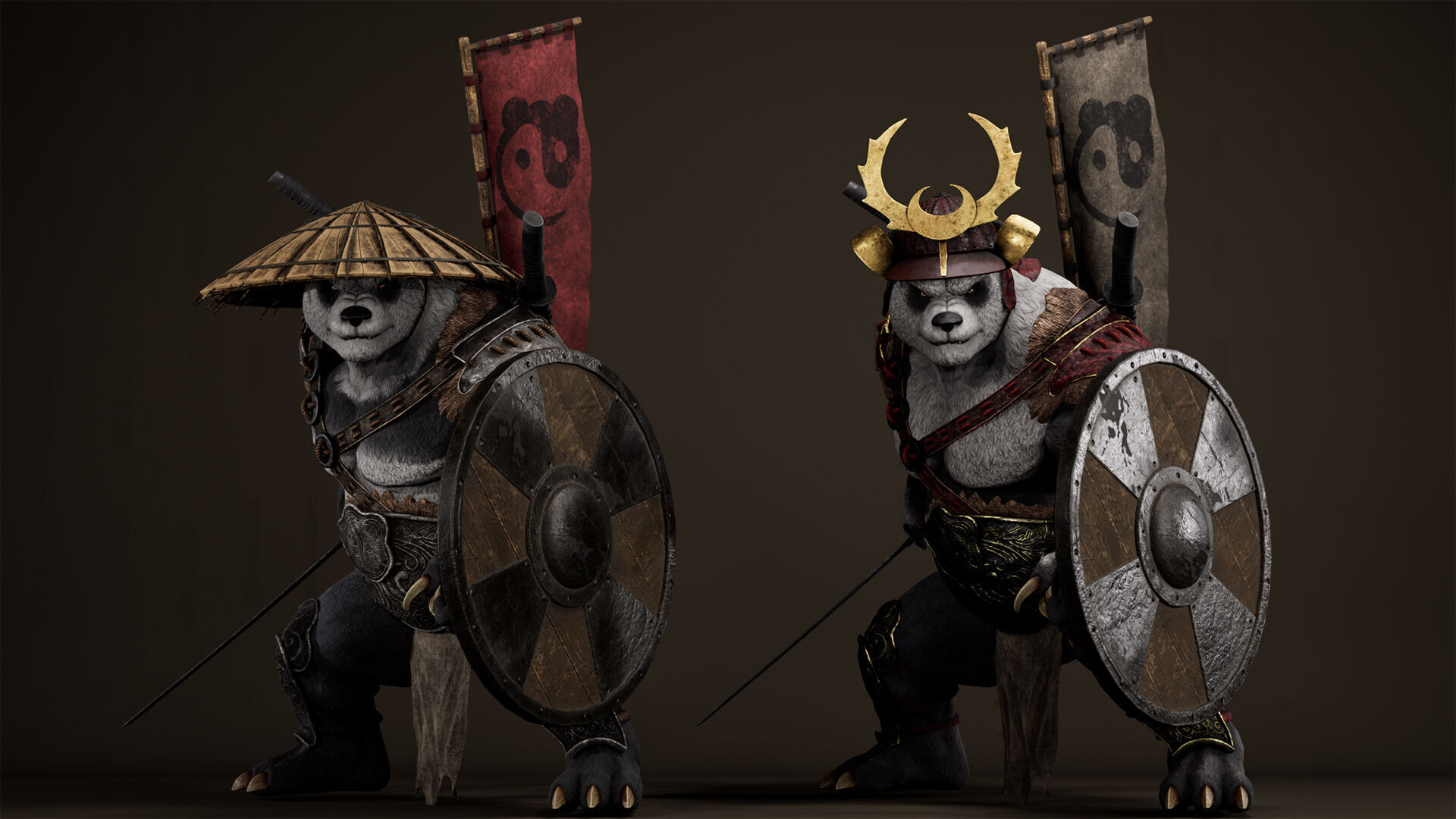 Panda Samurai Low-poly 3D model_8