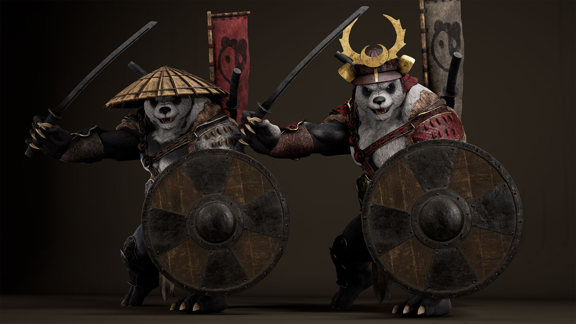 Panda Samurai Low-poly 3D model_3