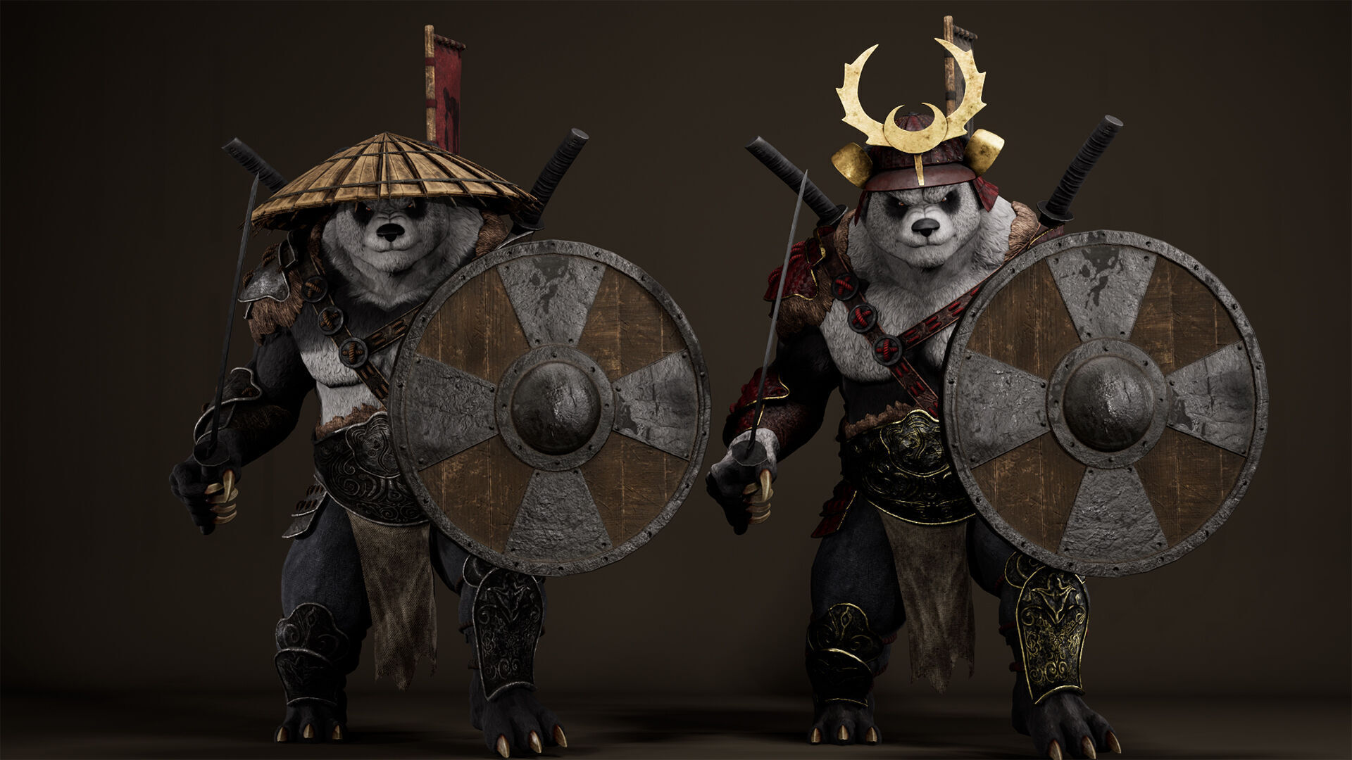 Panda Samurai Low-poly 3D model_4