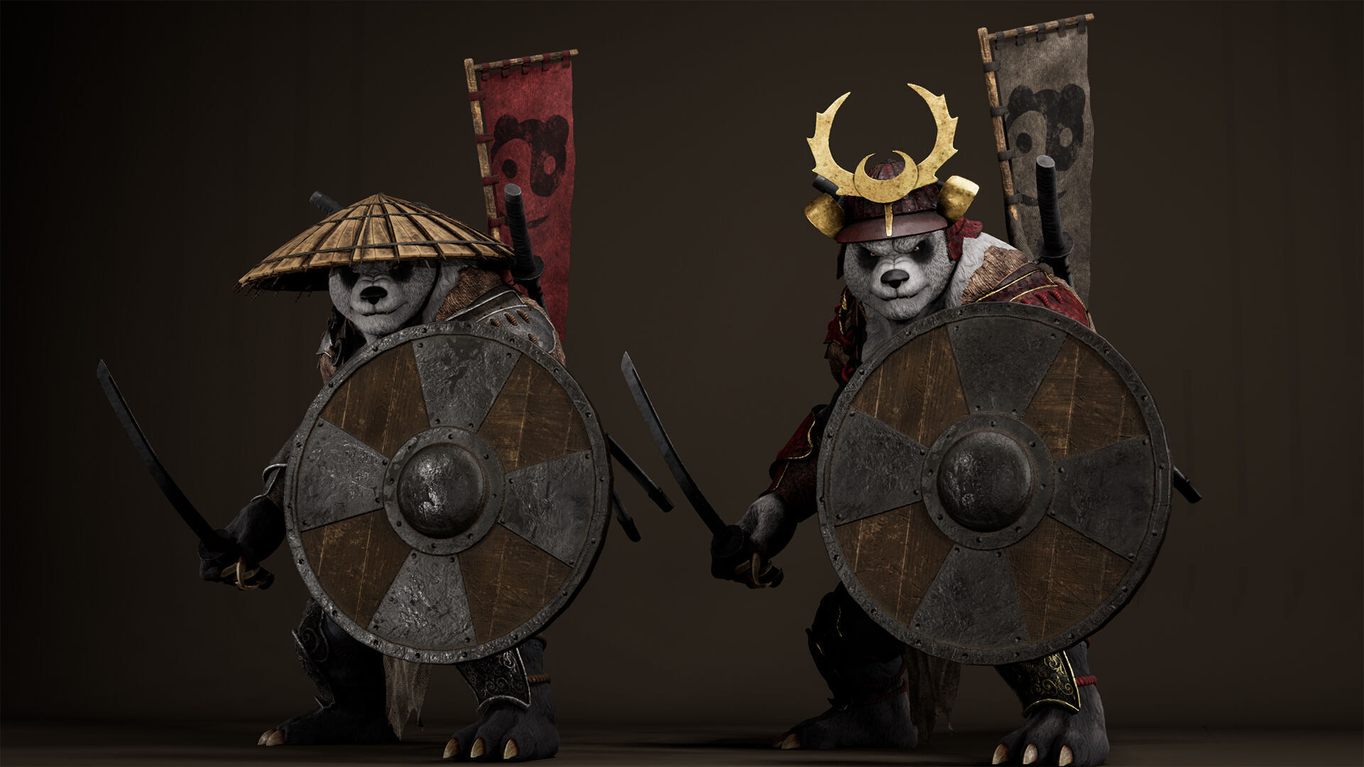 Panda Samurai Low-poly 3D model_7