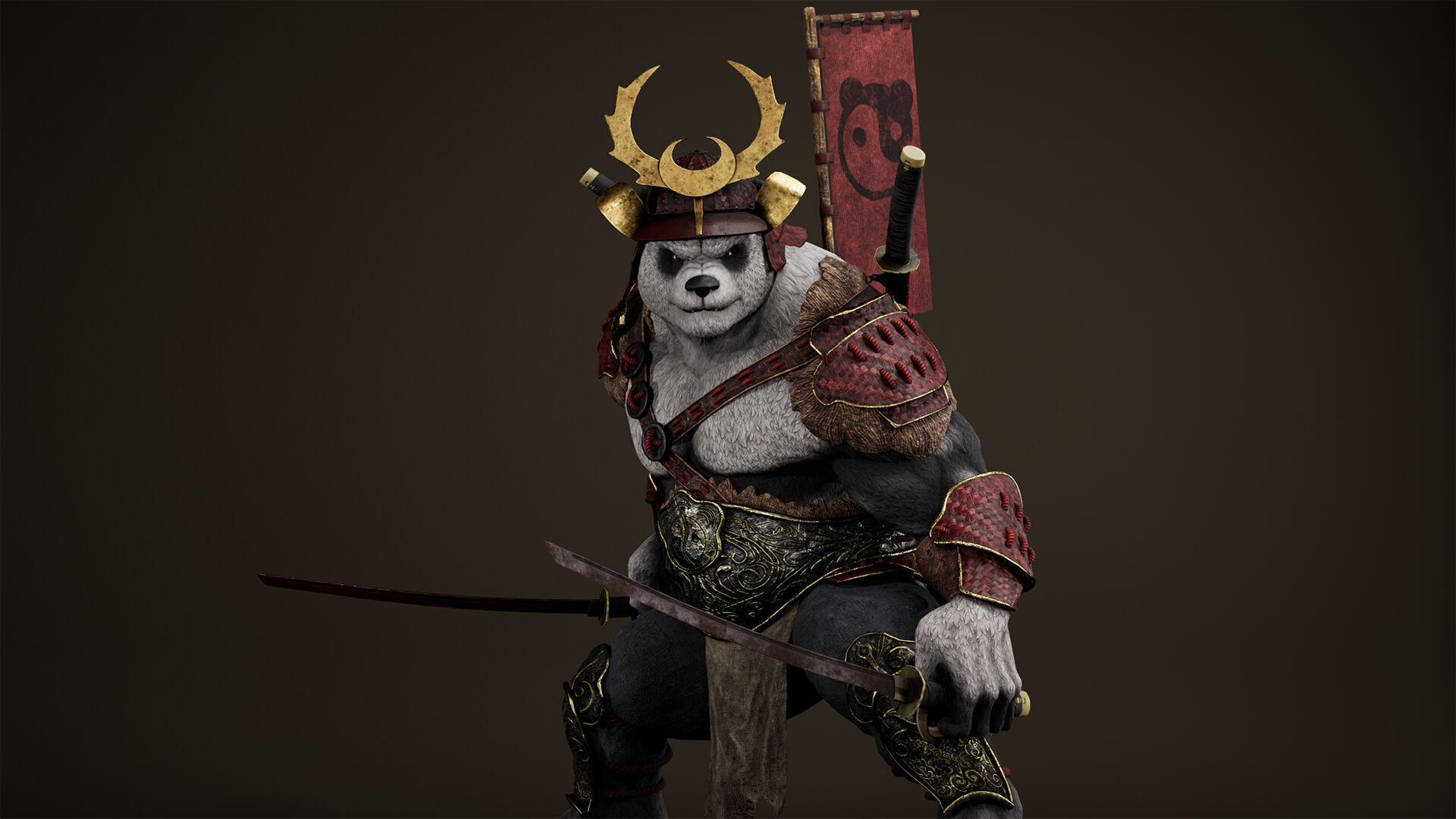 Panda Samurai Low-poly 3D model_11
