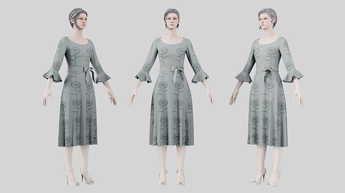Dress 03 Philippine Gray Low-poly 3D model
