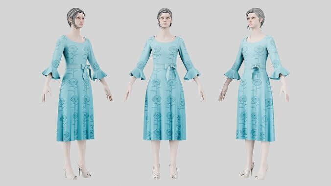 Dress 03 Sky Blue Low-poly 3D model