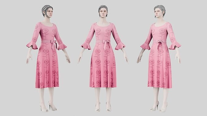 Dress 03 Tickle Me Pink Low-poly 3D model