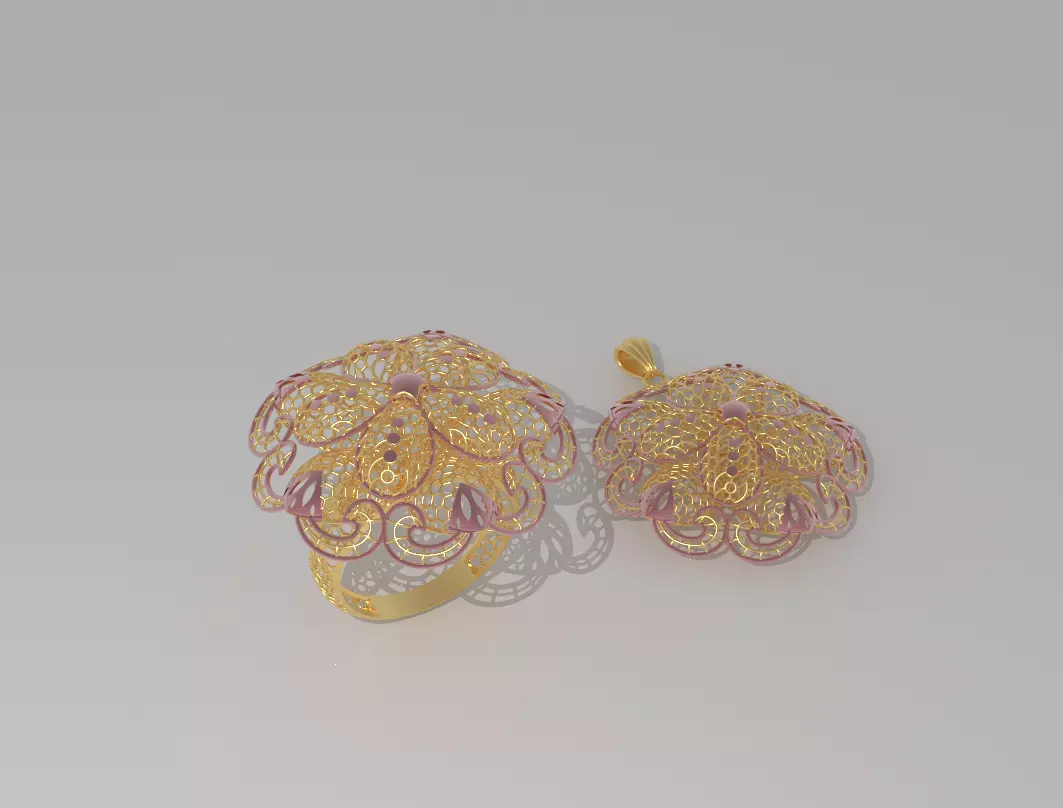 Fusion Flower Ring and Pendant Gold 21M75RGFI5 Free 3D print model