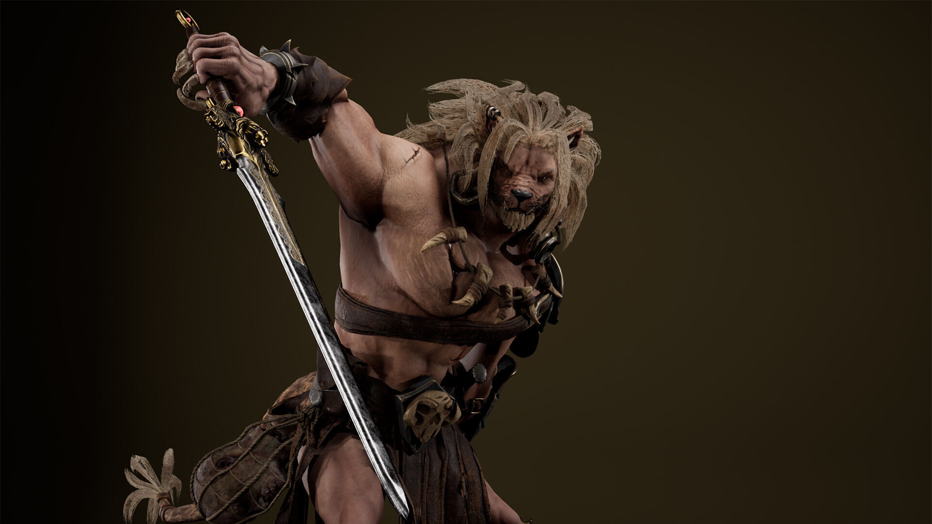 Lion Gladiator Low-poly 3D model_12