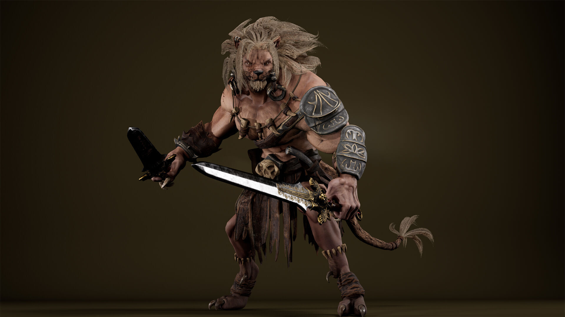 Lion Gladiator Low-poly 3D model_11