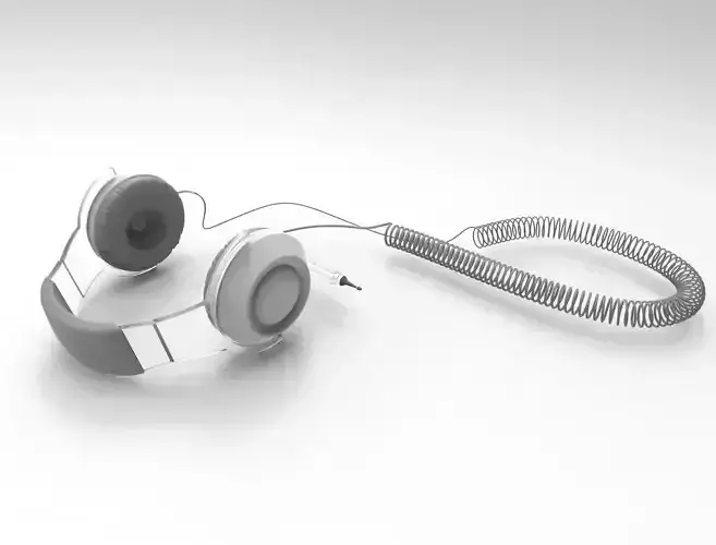 Earphones pair of headphones connected to wire 3D model