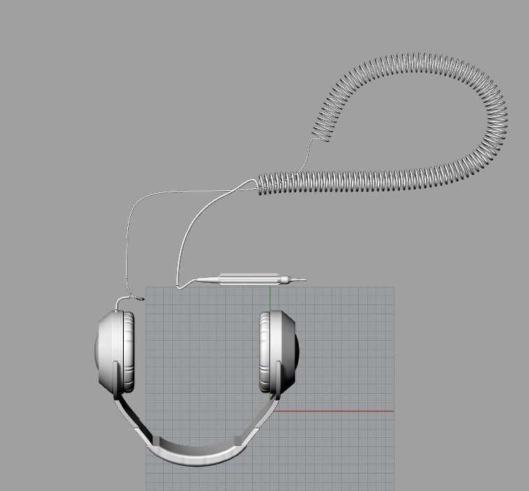 Earphones pair of headphones connected to wire 3D model_1