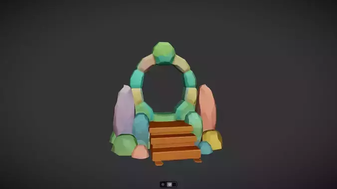 cartoon stone portal with wooden stairs