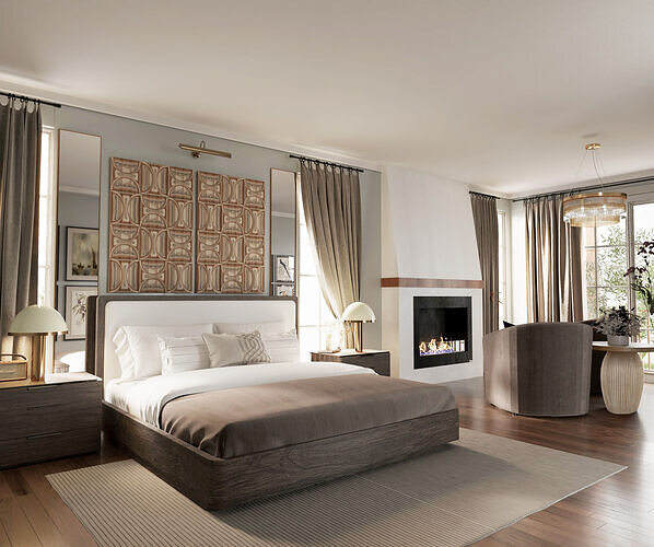 Luxury Four-Bedroom Interior High-End Furniture from Real Stores 3D model 2