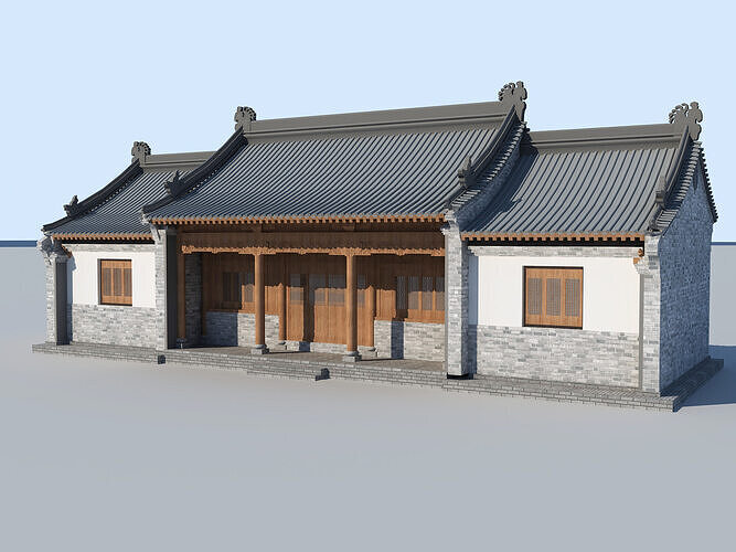 Chinese ancient architecture Low-poly 3D model