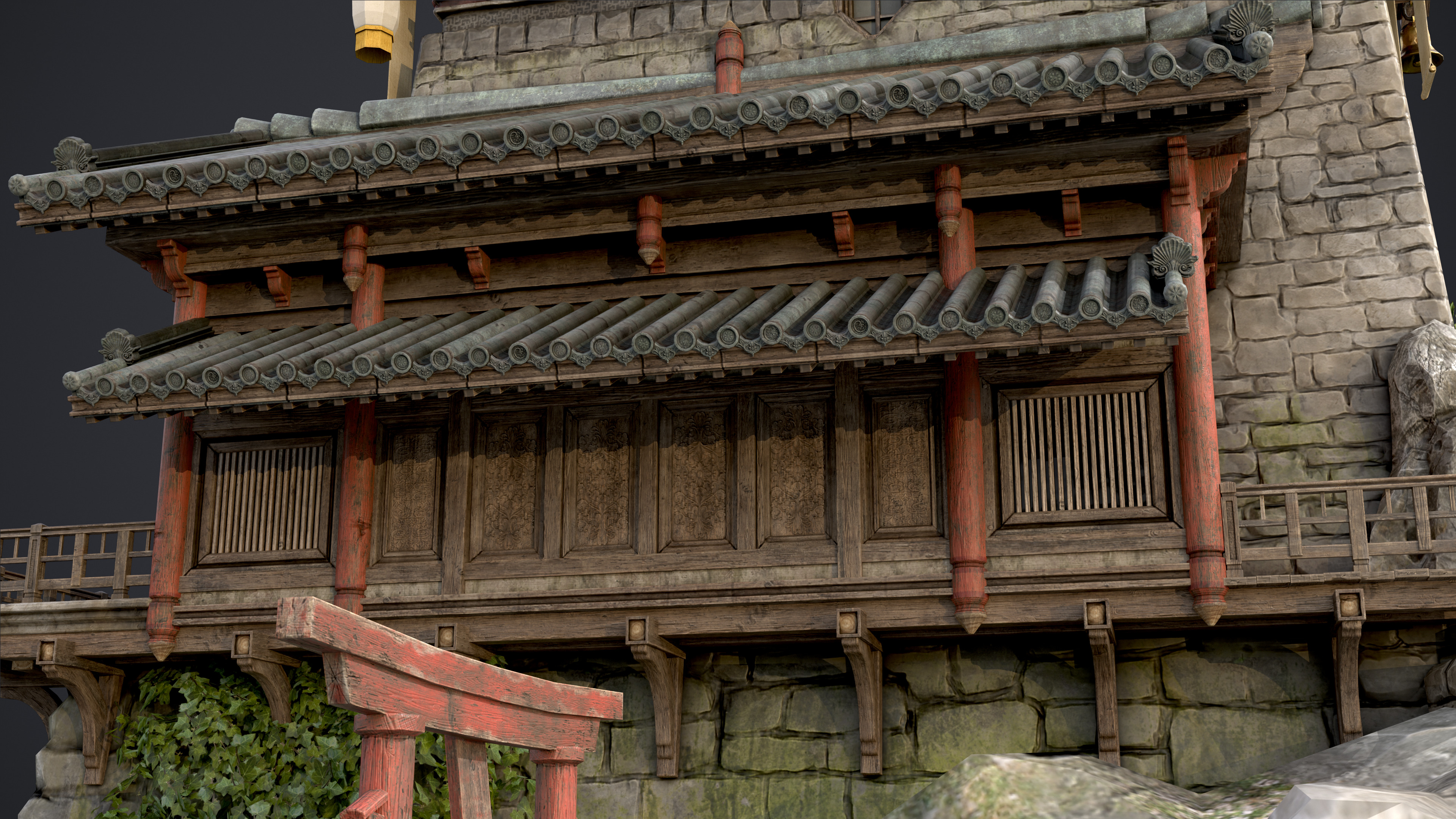 Old Asian Building Low-poly 3D model_14