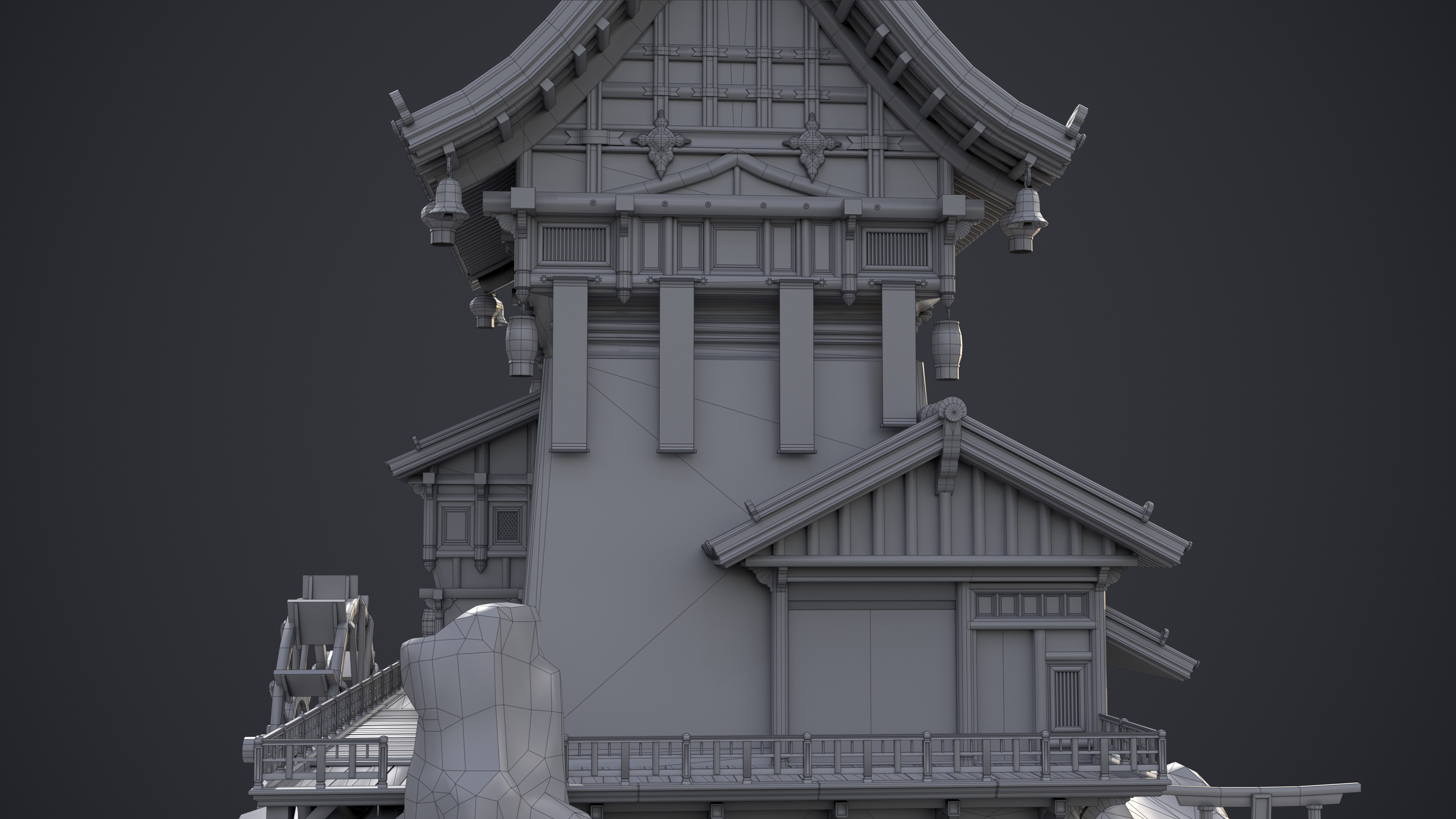 Old Asian Building Low-poly 3D model_23