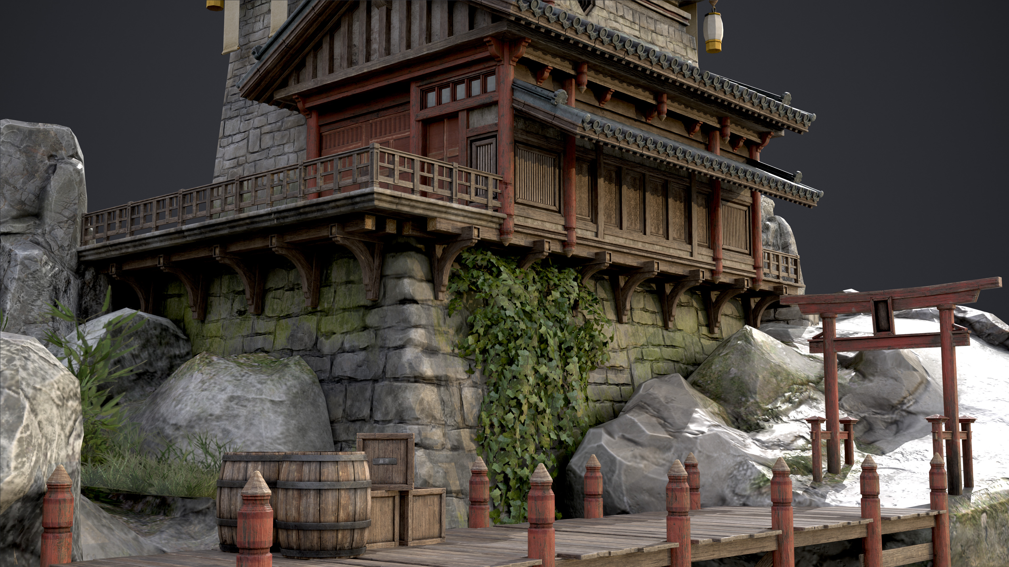 Old Asian Building Low-poly 3D model_13