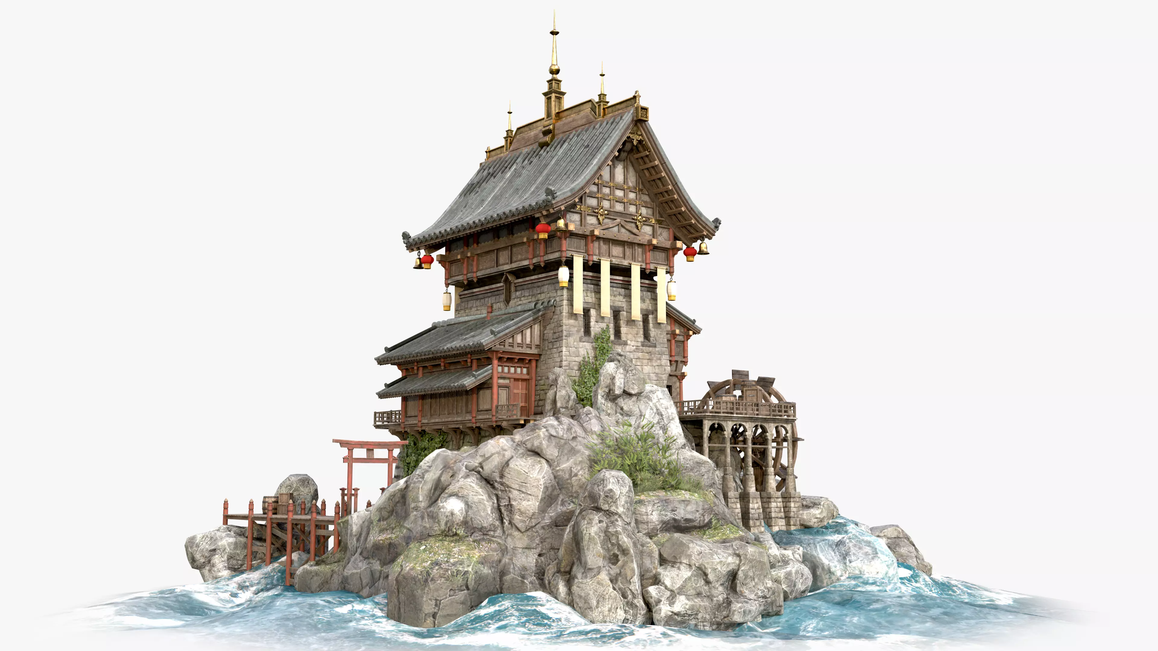 Old Asian Building Low-poly 3D model_0