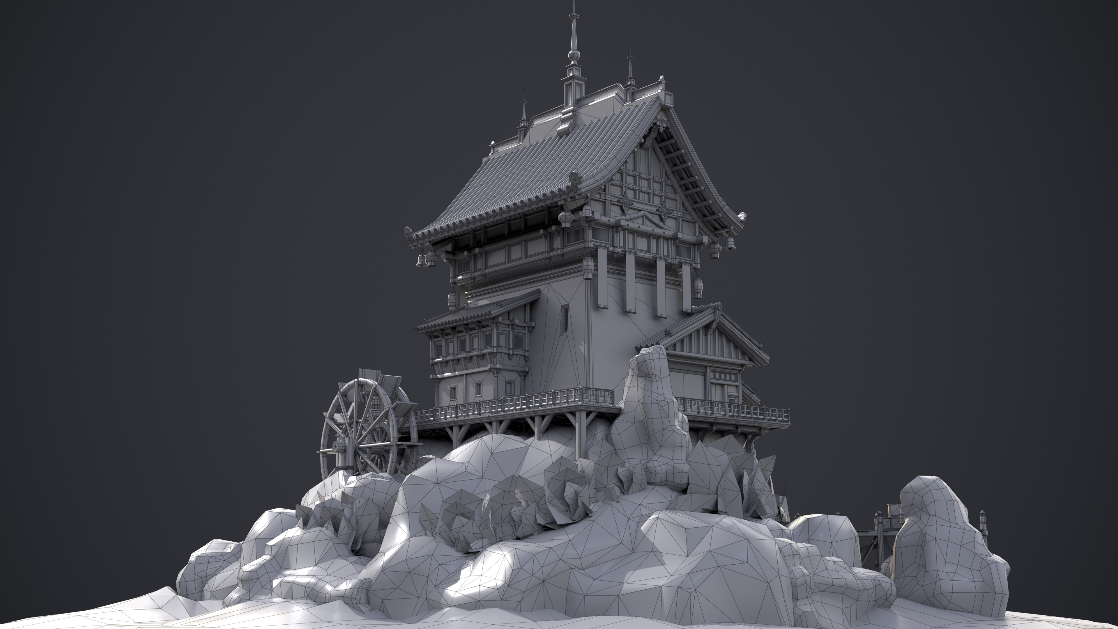 Old Asian Building Low-poly 3D model_18