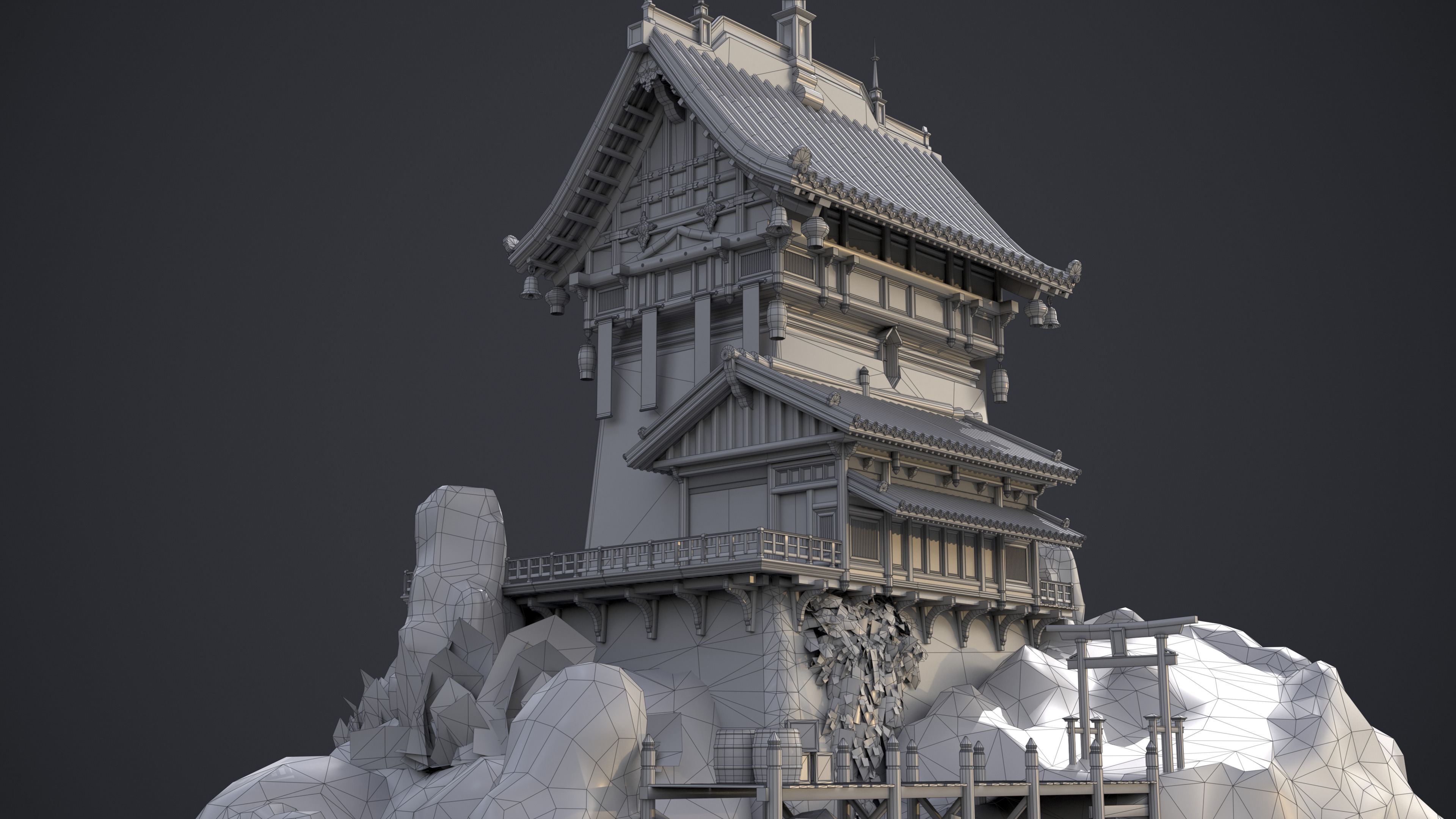 Old Asian Building Low-poly 3D model_19