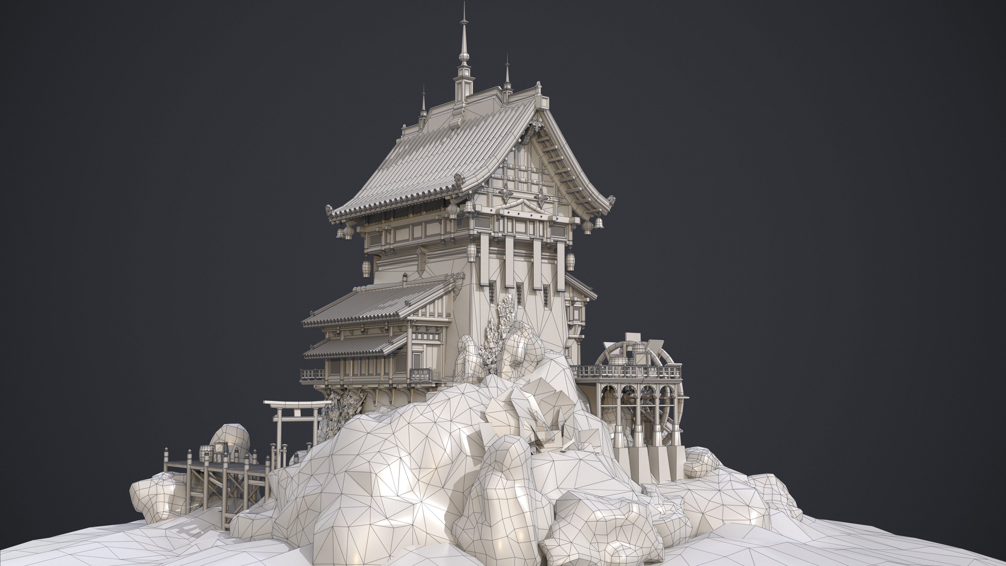 Old Asian Building Low-poly 3D model_16