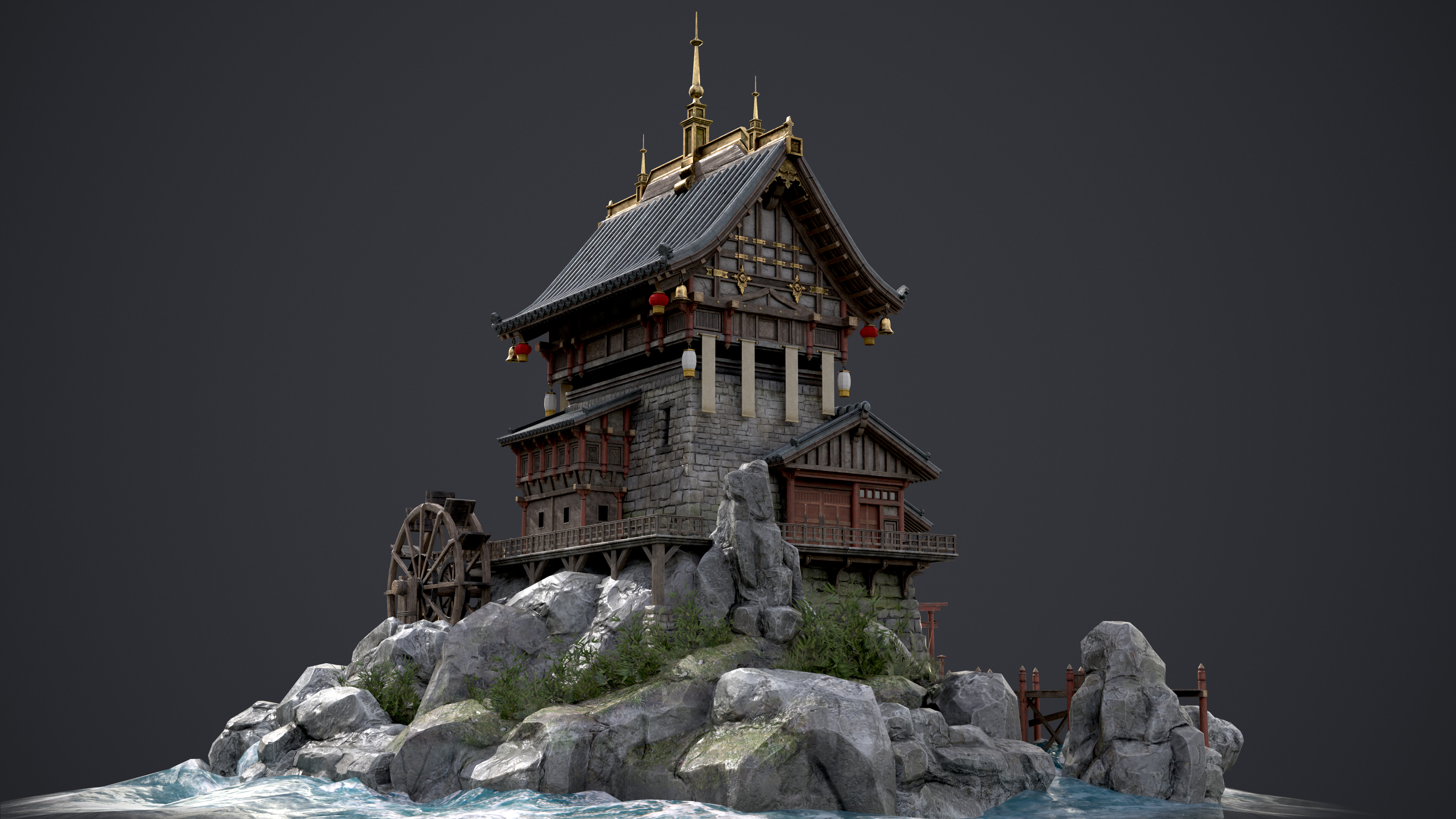 Old Asian Building Low-poly 3D model_5