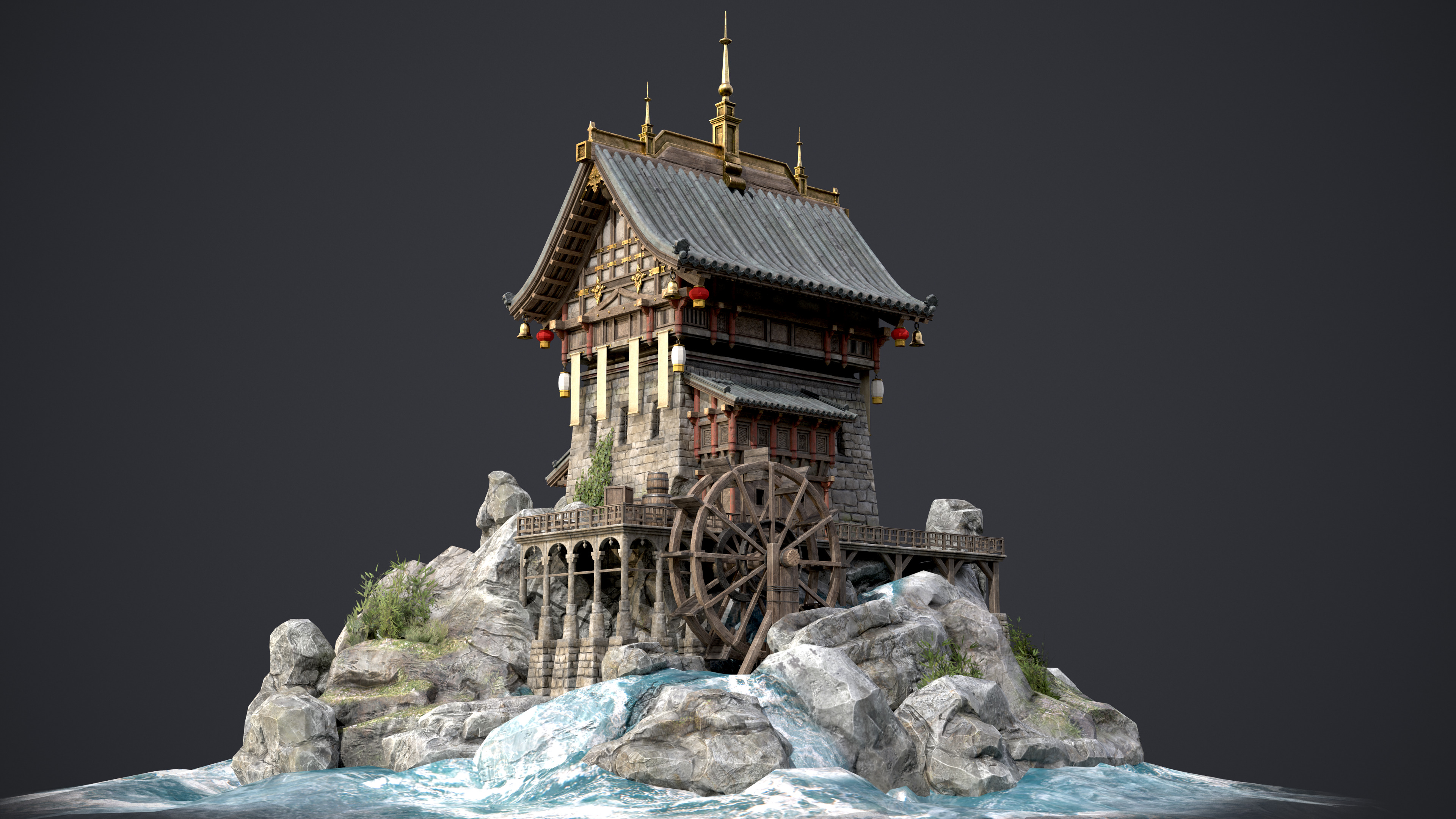 Old Asian Building Low-poly 3D model_3