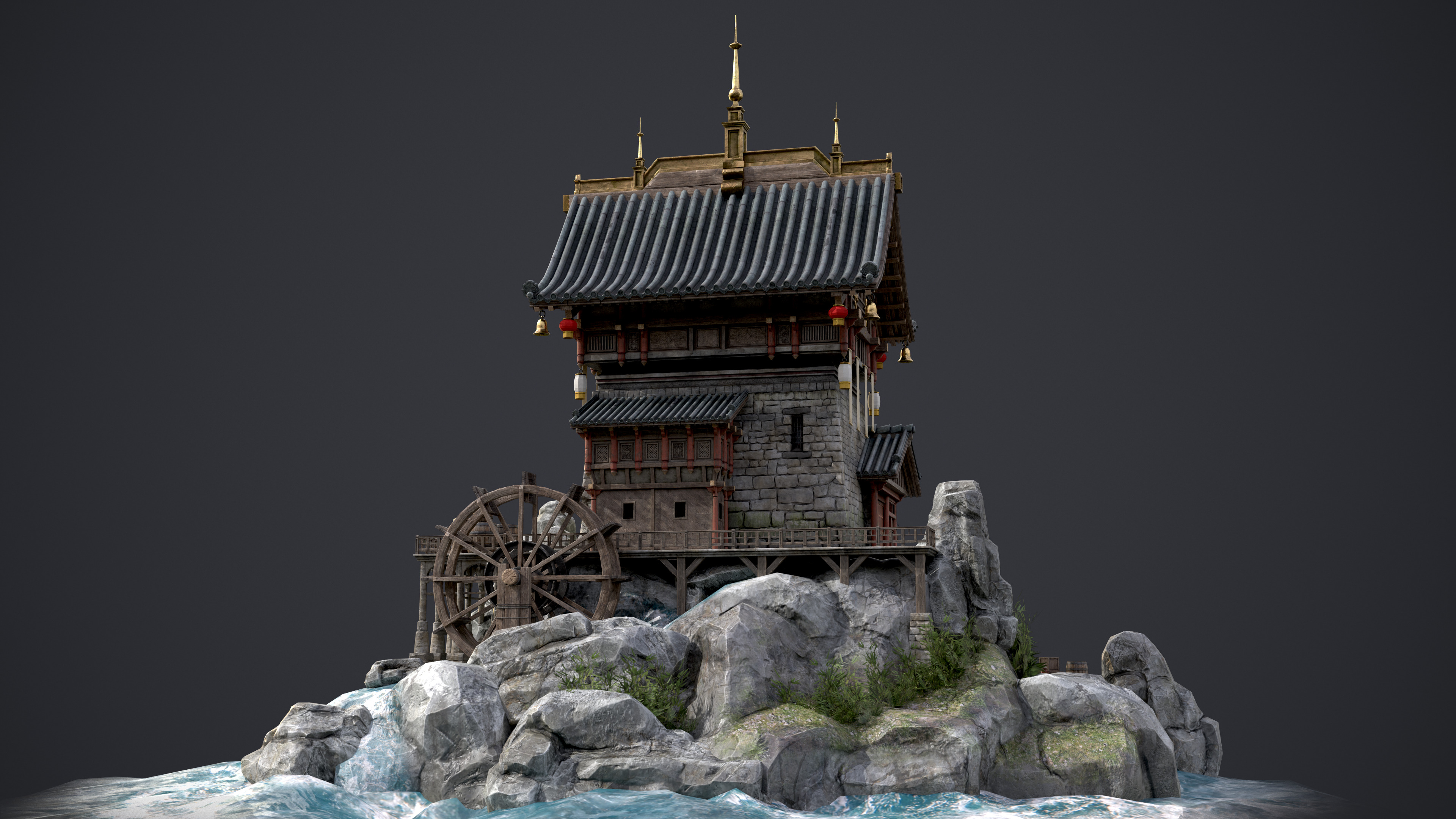 Old Asian Building Low-poly 3D model_4