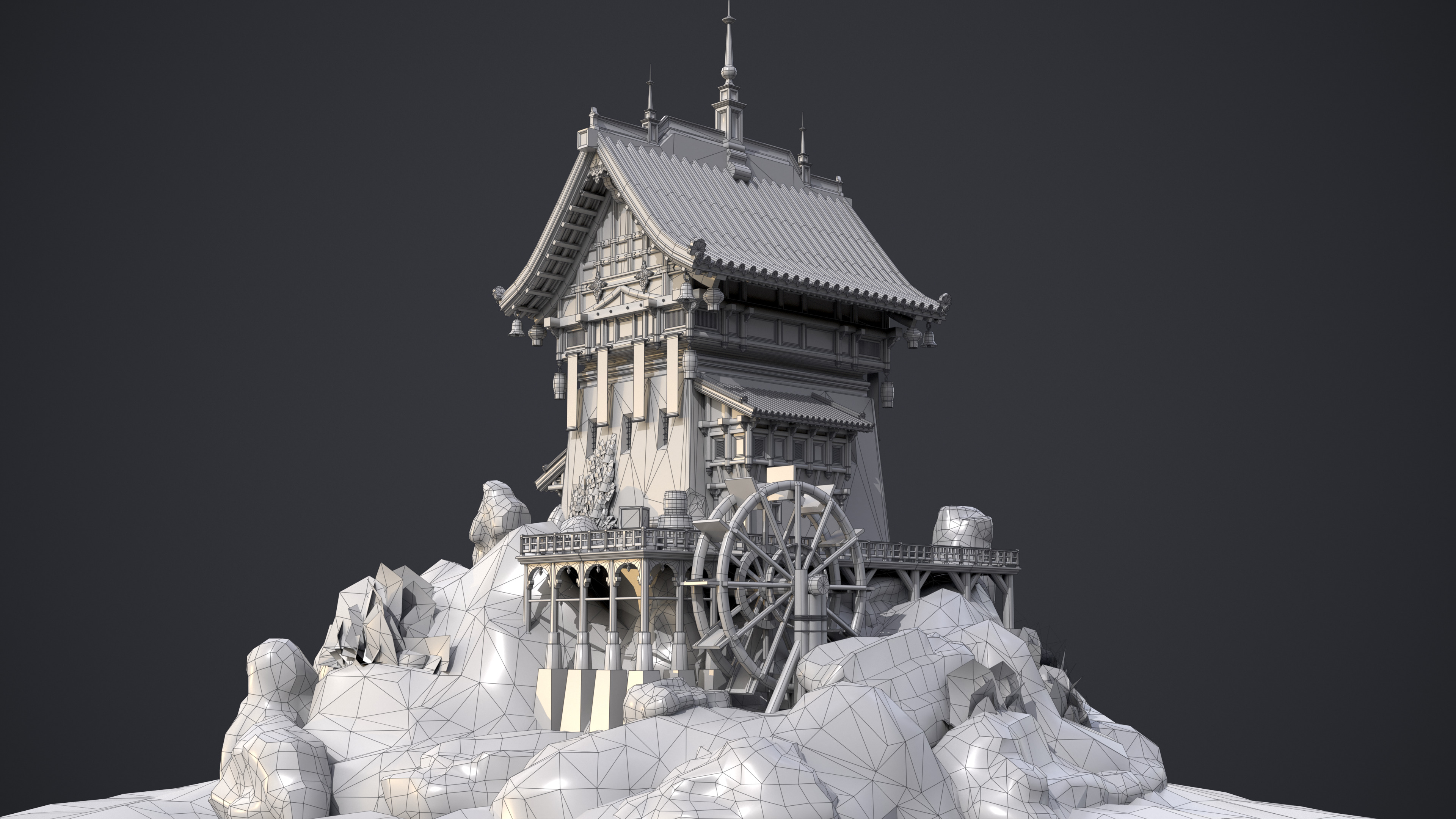 Old Asian Building Low-poly 3D model_17