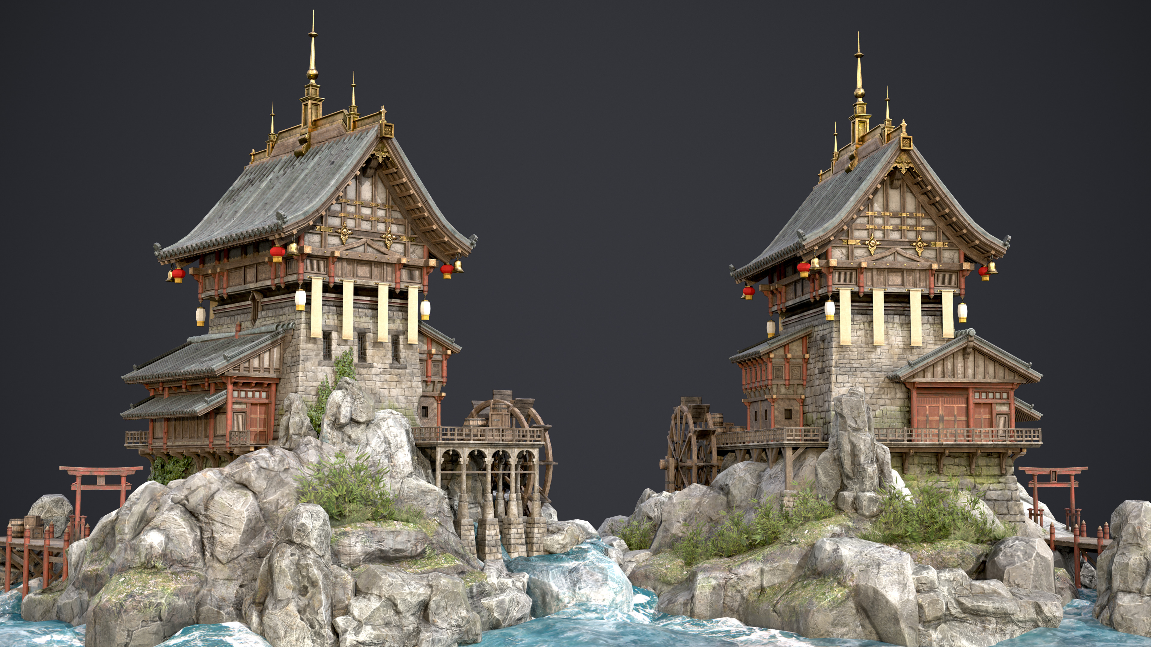 Old Asian Building Low-poly 3D model_1