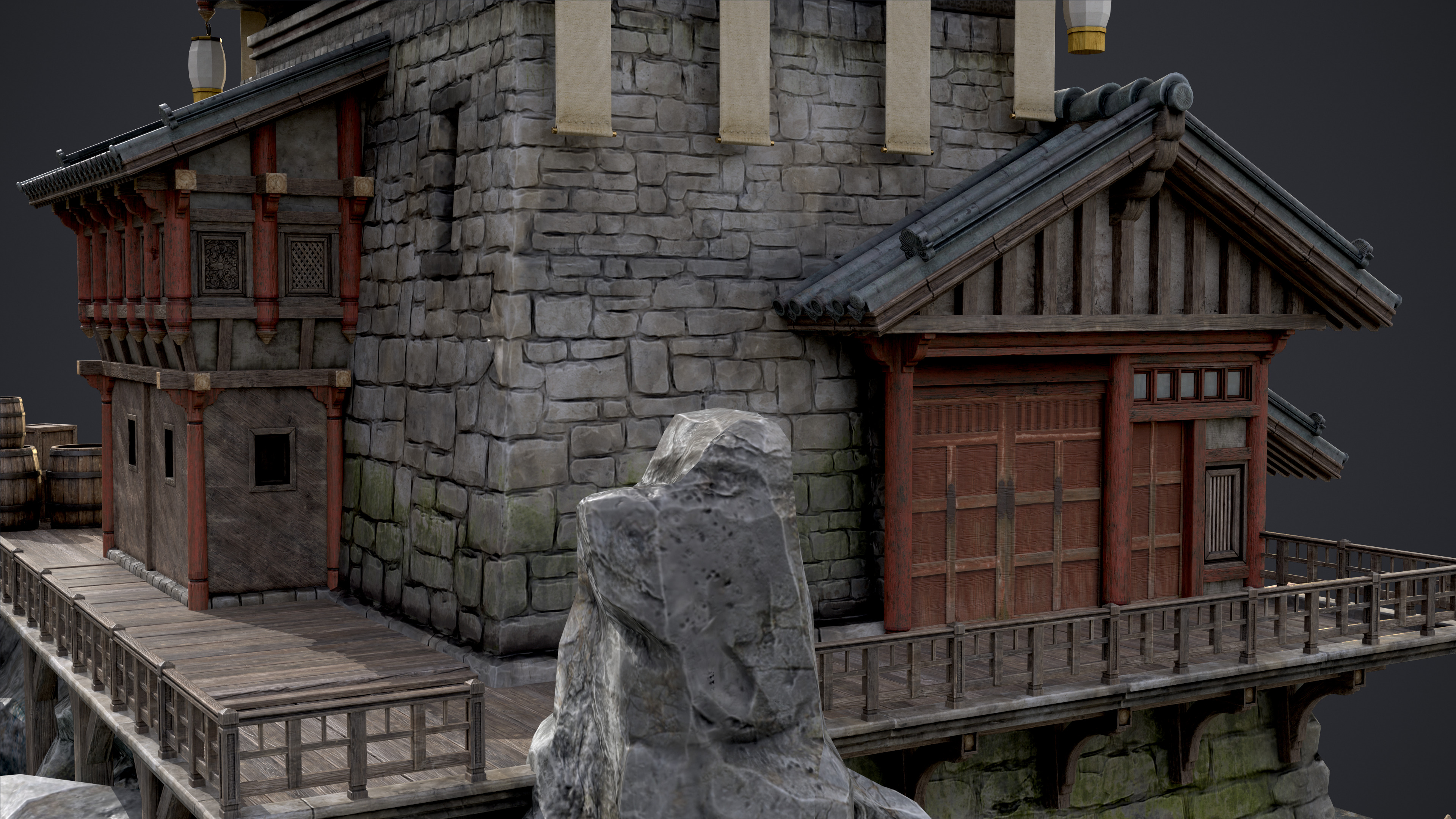 Old Asian Building Low-poly 3D model_12