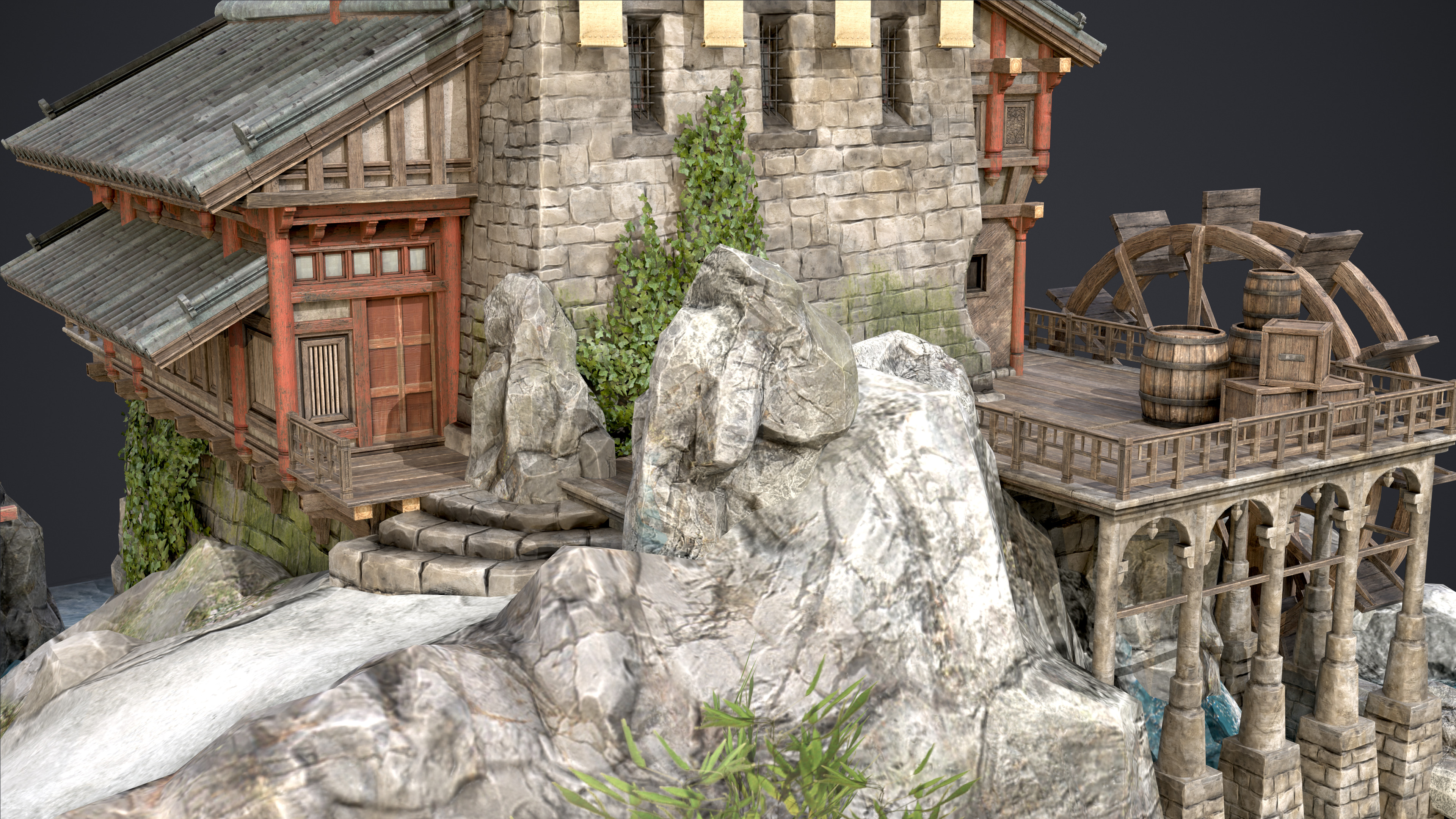 Old Asian Building Low-poly 3D model_10