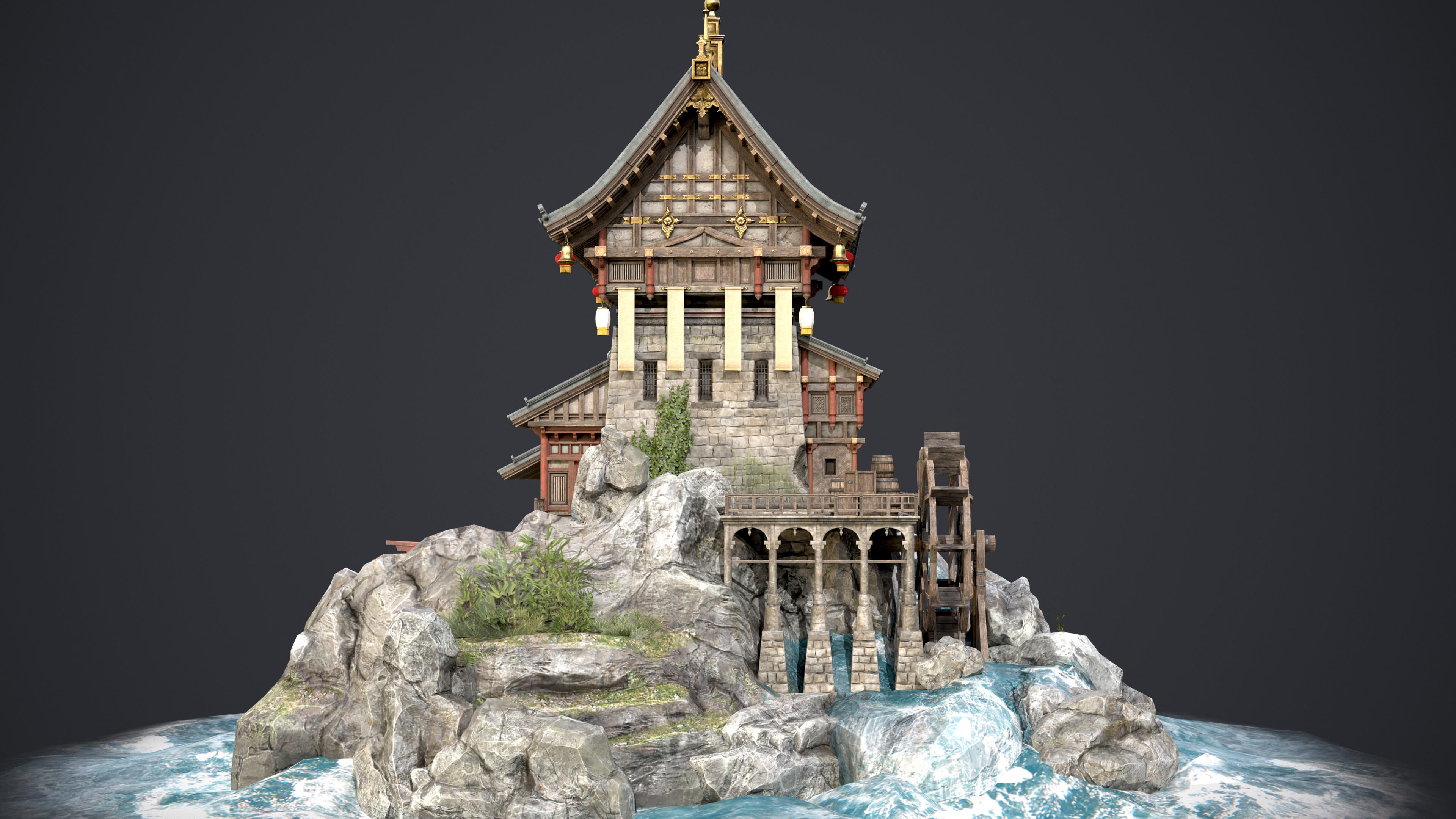 Old Asian Building Low-poly 3D model_2