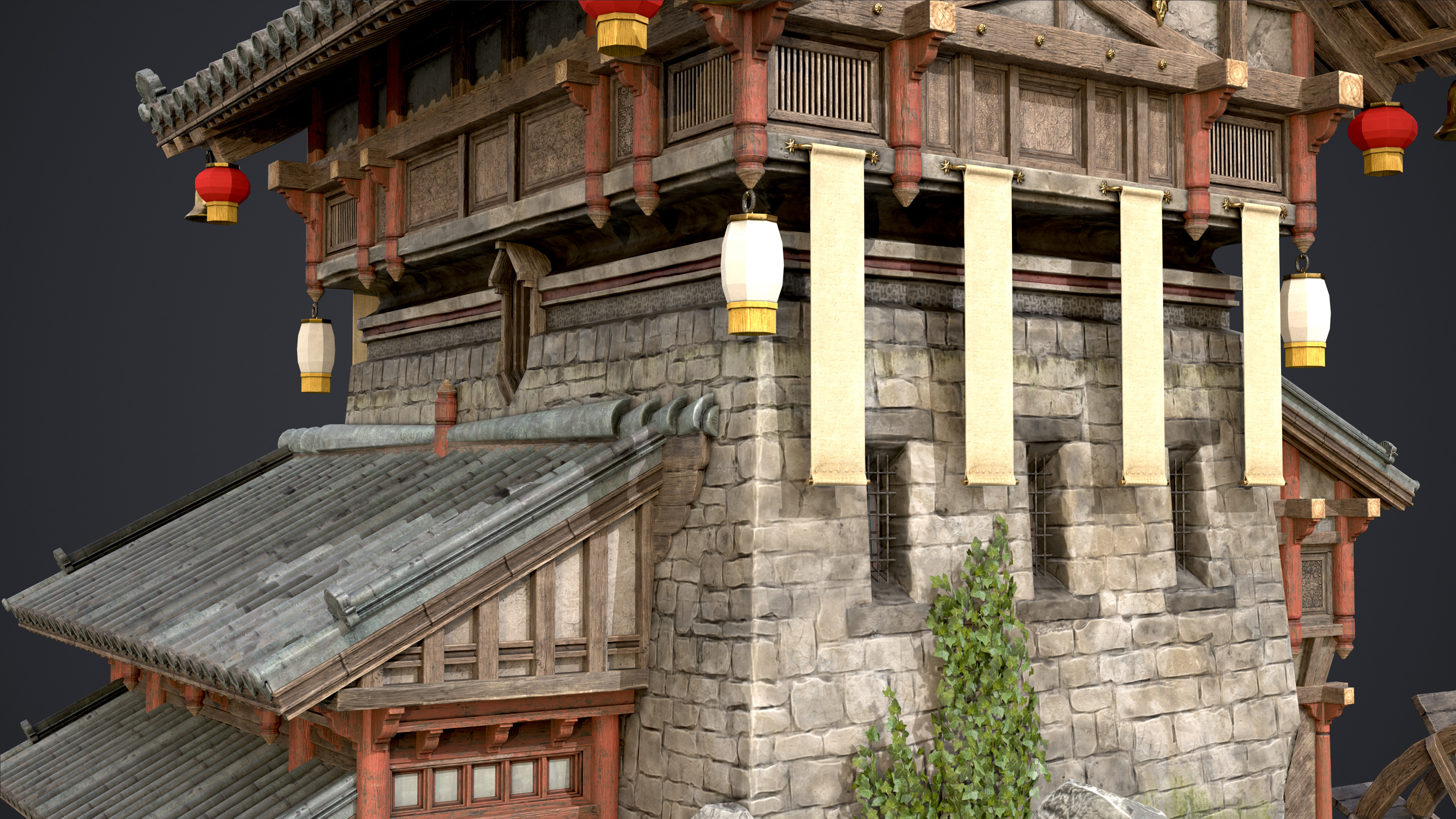 Old Asian Building Low-poly 3D model_9