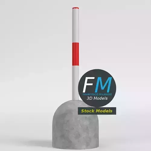 Concrete bollard with pole 2 3D model