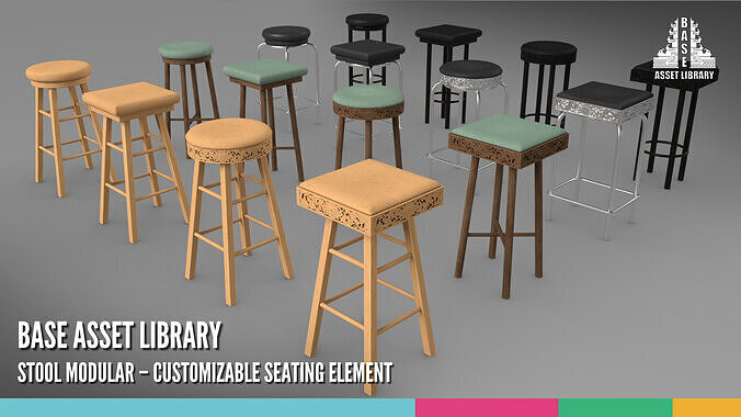 Stool Modular Customizable Seating Element 3D model